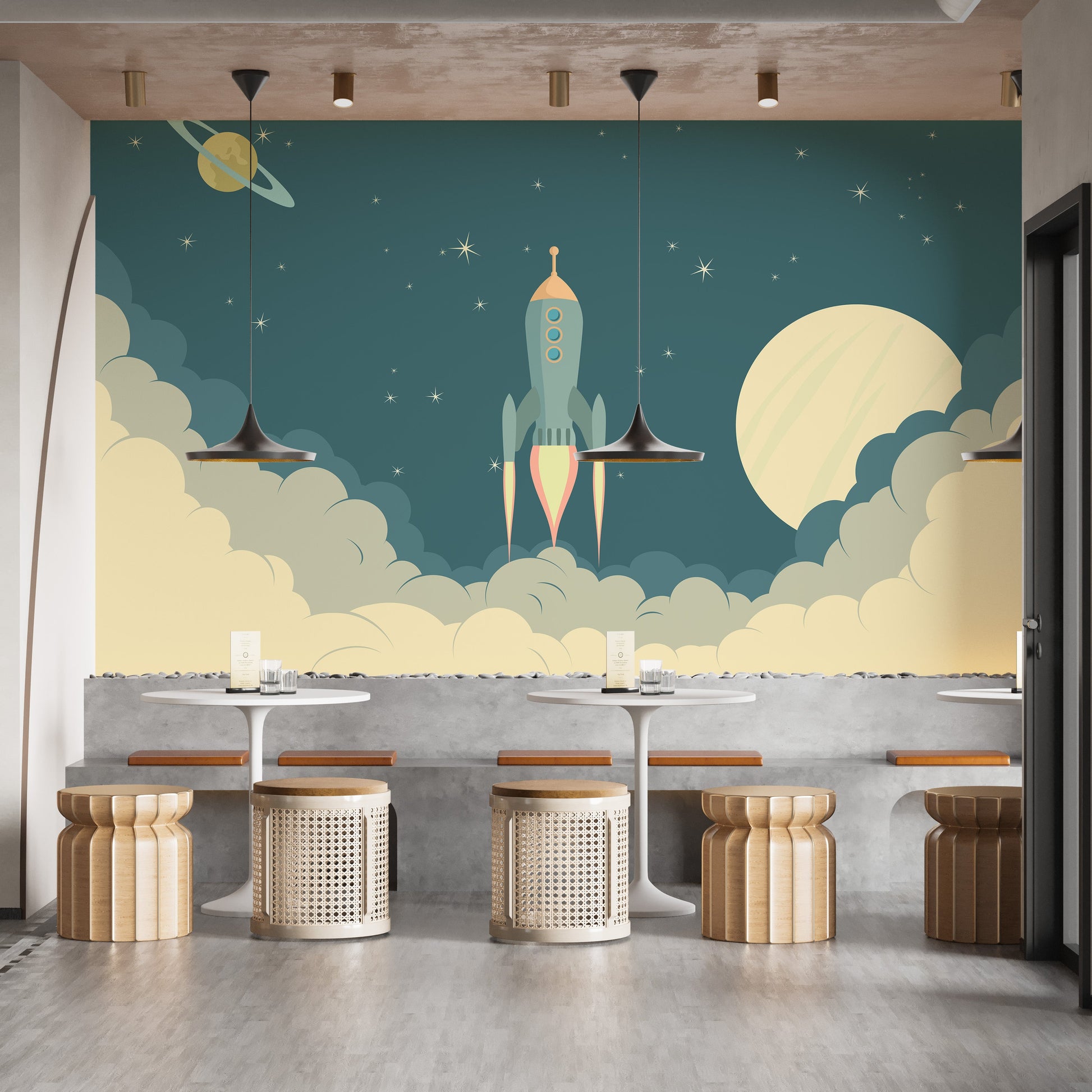 Launch Rocket Kids Cartoon Wallpaper Mural - Giffywalls