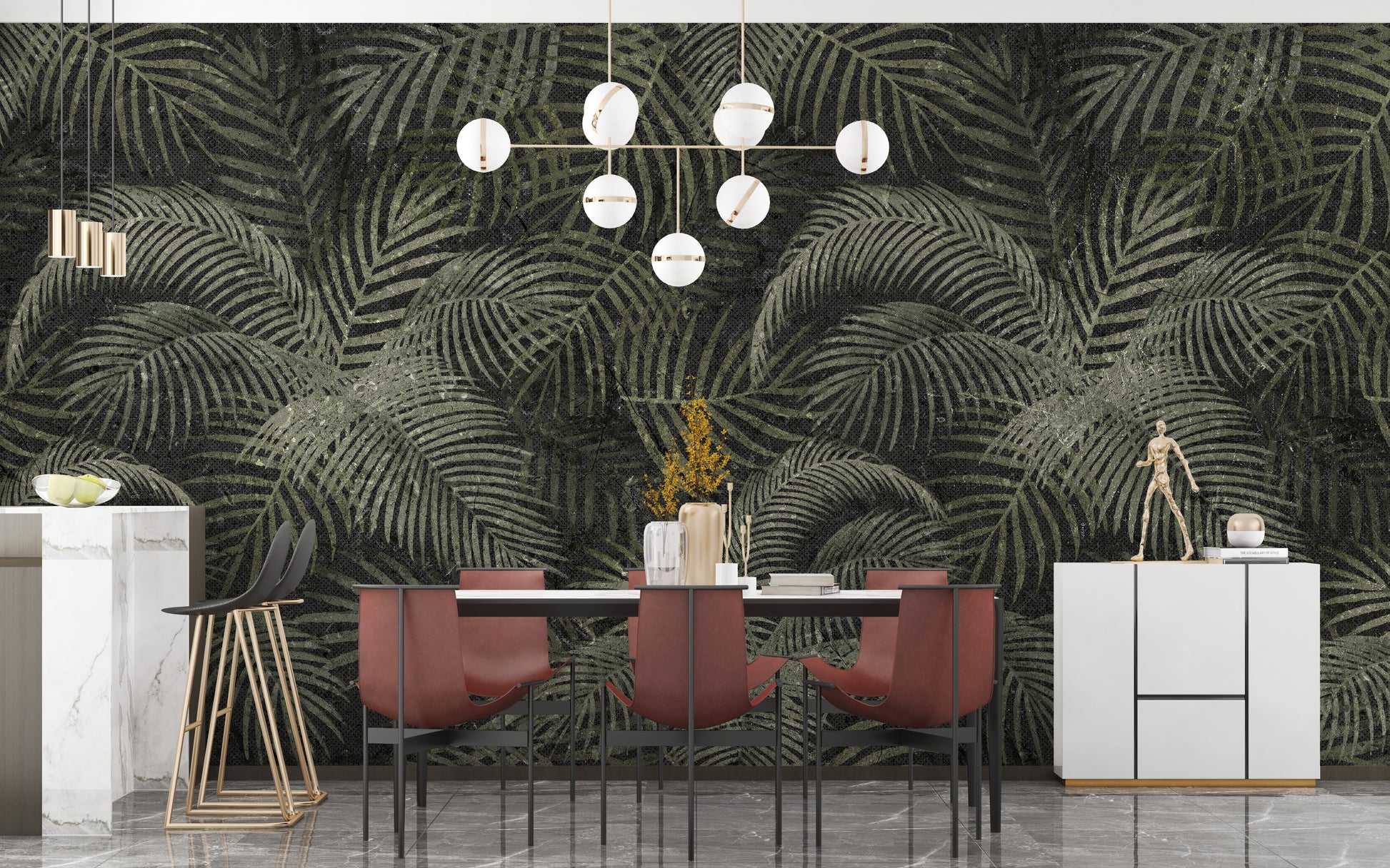 Green Rustic Tropical Palms Wallpaper Mural - Giffywalls