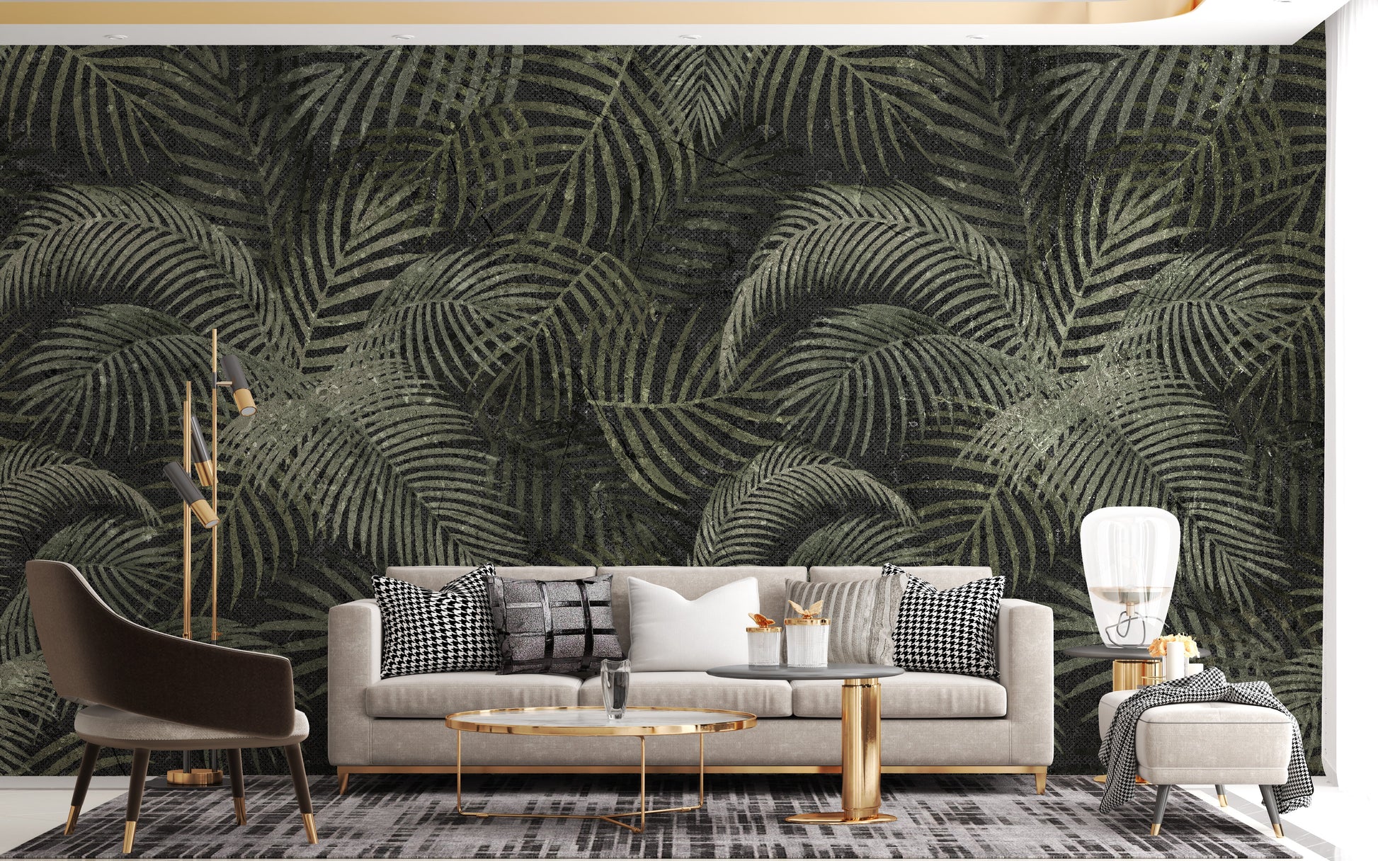 Green Rustic Tropical Palms Wallpaper Mural - Giffywalls