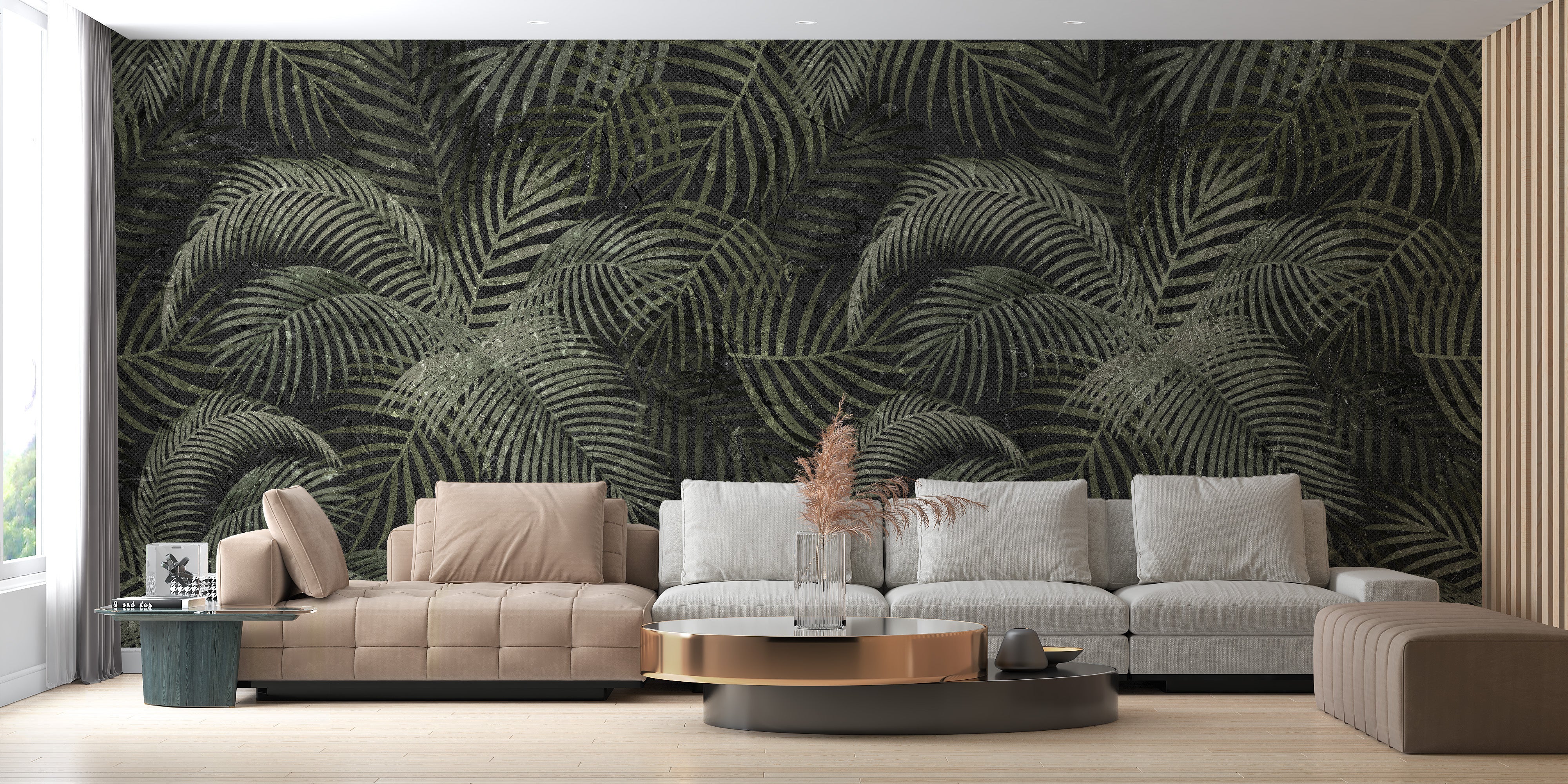 Green Rustic Tropical Palms Wallpaper Mural - Giffywalls