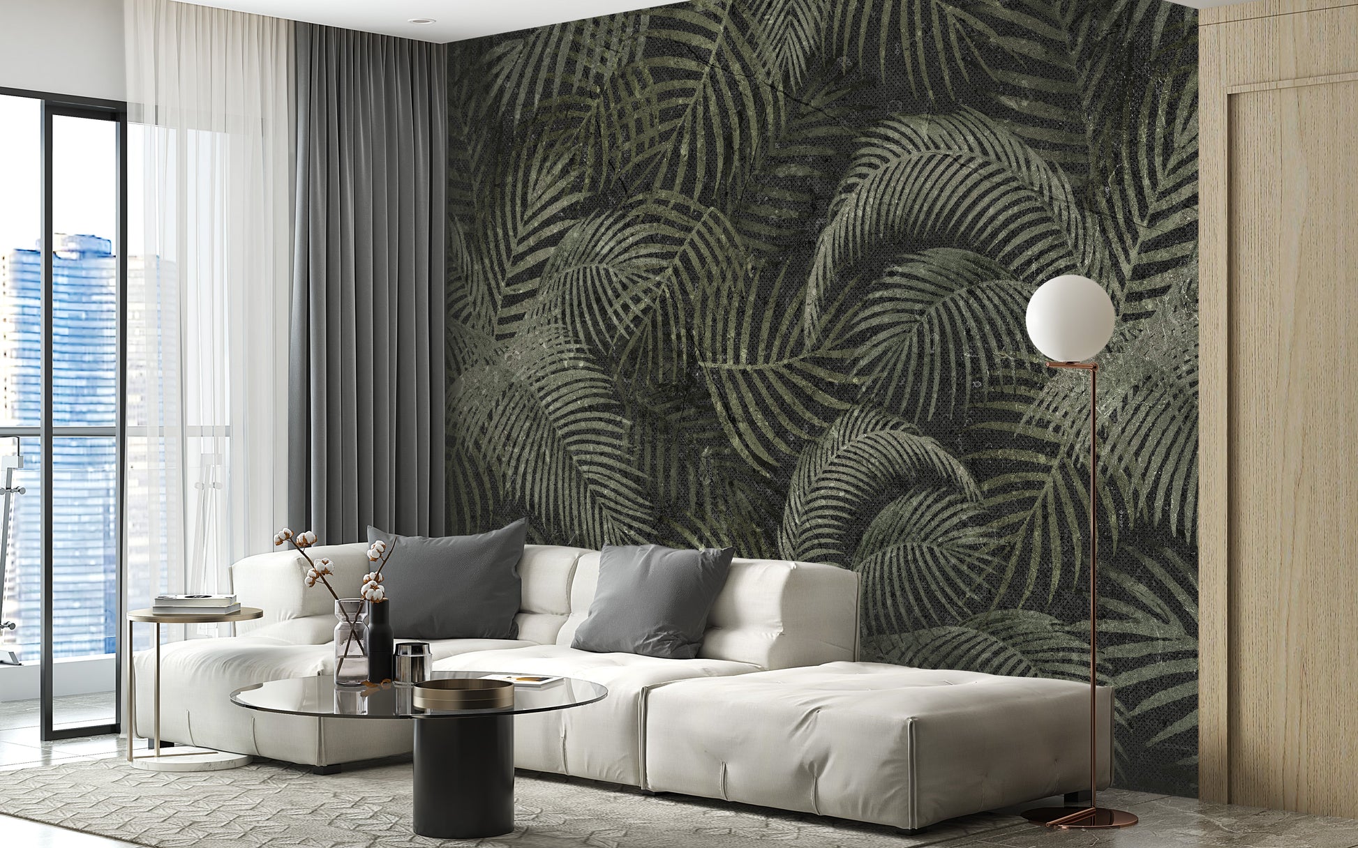 Green Rustic Tropical Palms Wallpaper Mural - Giffywalls