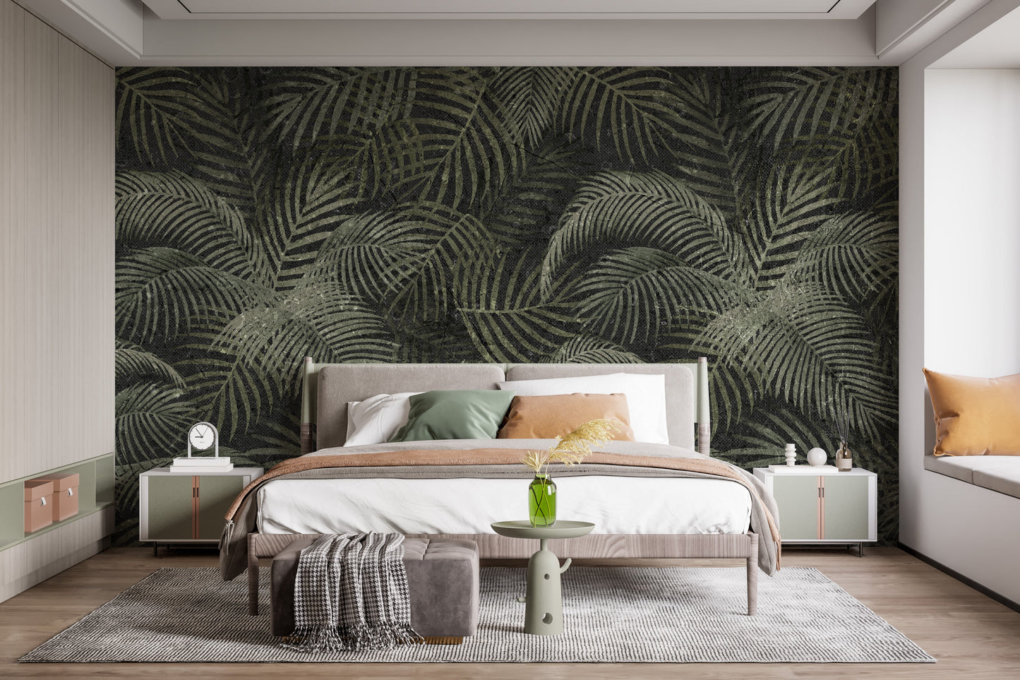 Green Rustic Tropical Palms Wallpaper Mural - Giffywalls