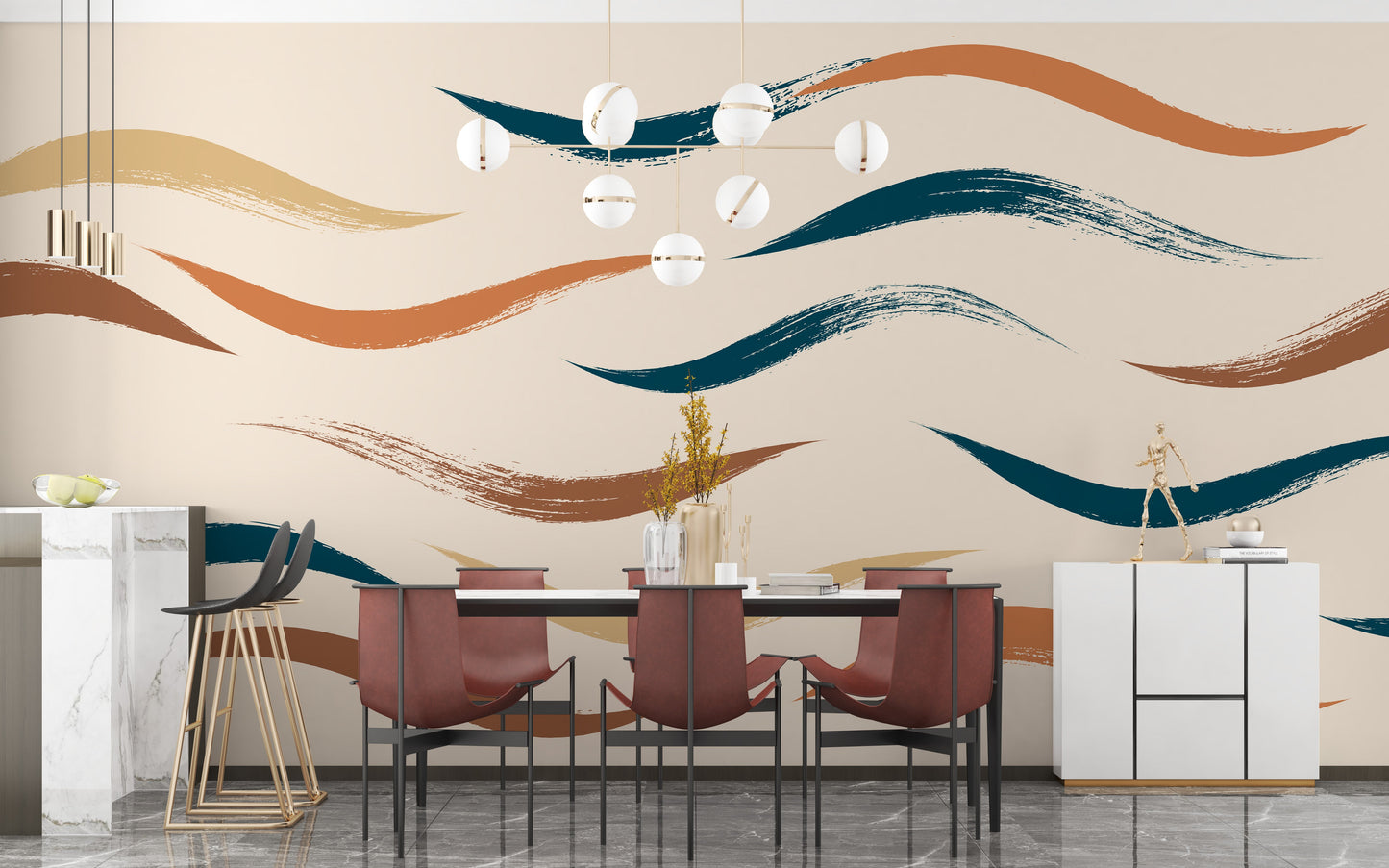 Wavy Pattern Beige Wallpaper Mural - Giffywalls