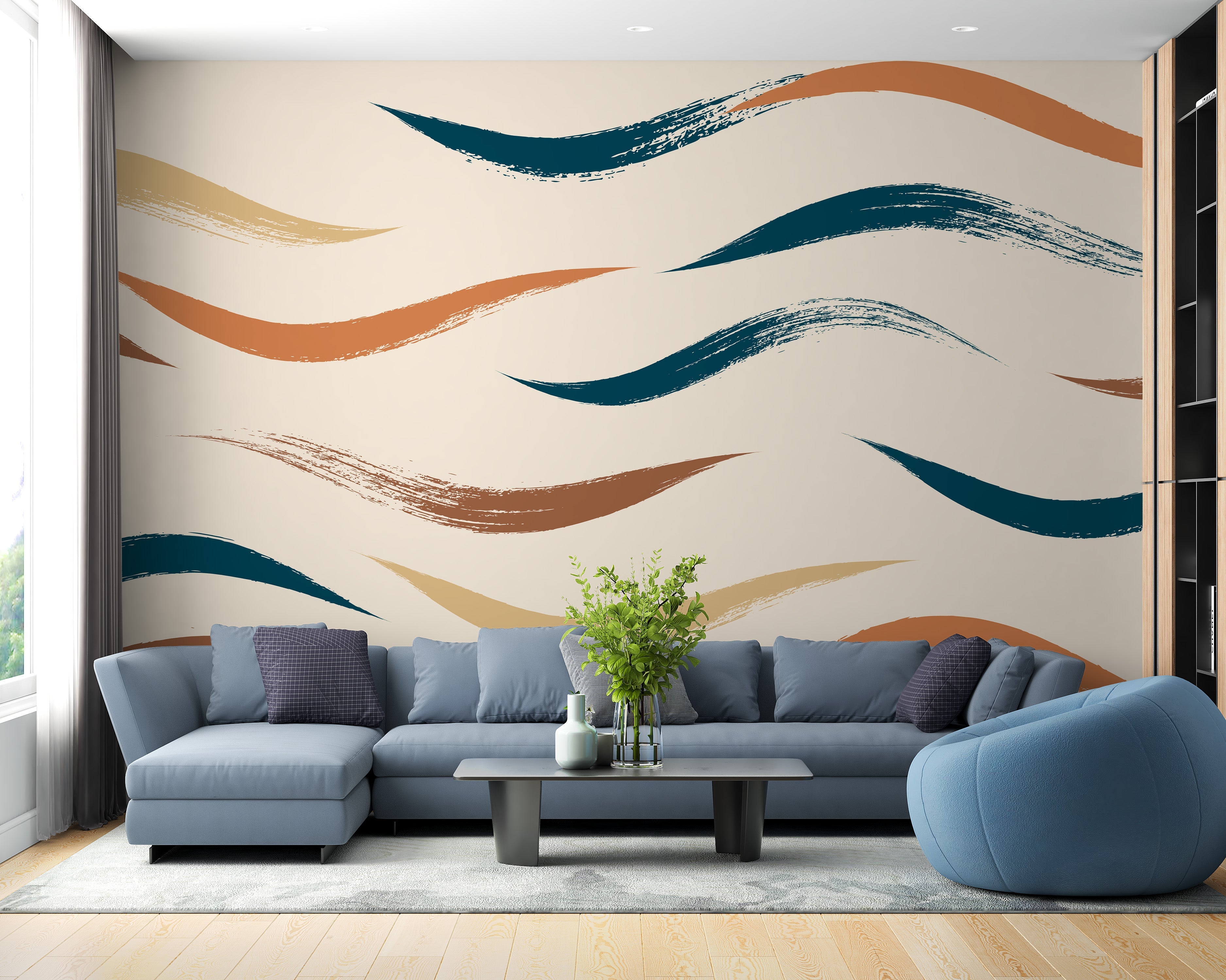 Seamless wavy beige wallpaper mural for cozy decor.