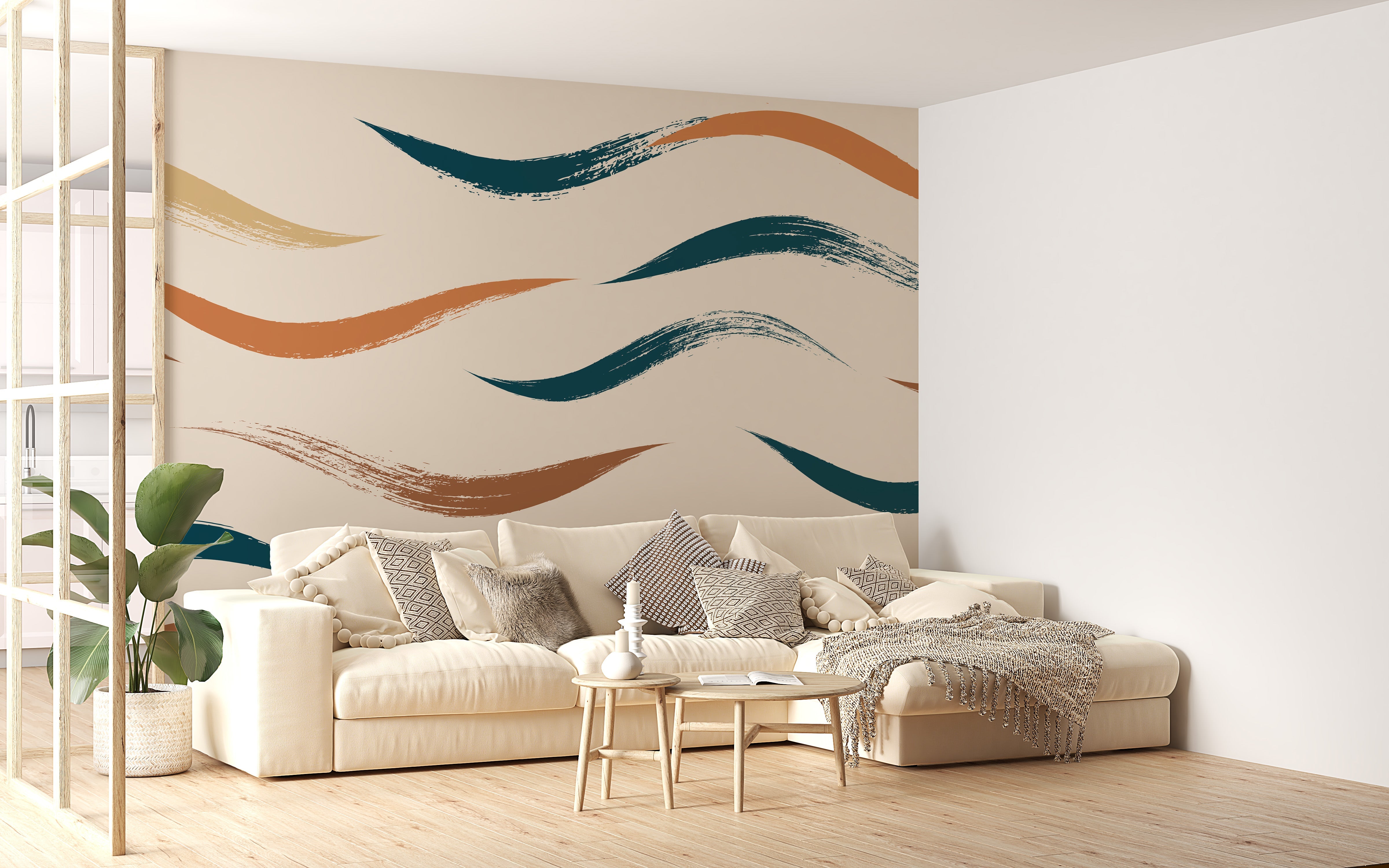 Wavy Pattern Beige Wallpaper Mural - Giffywalls