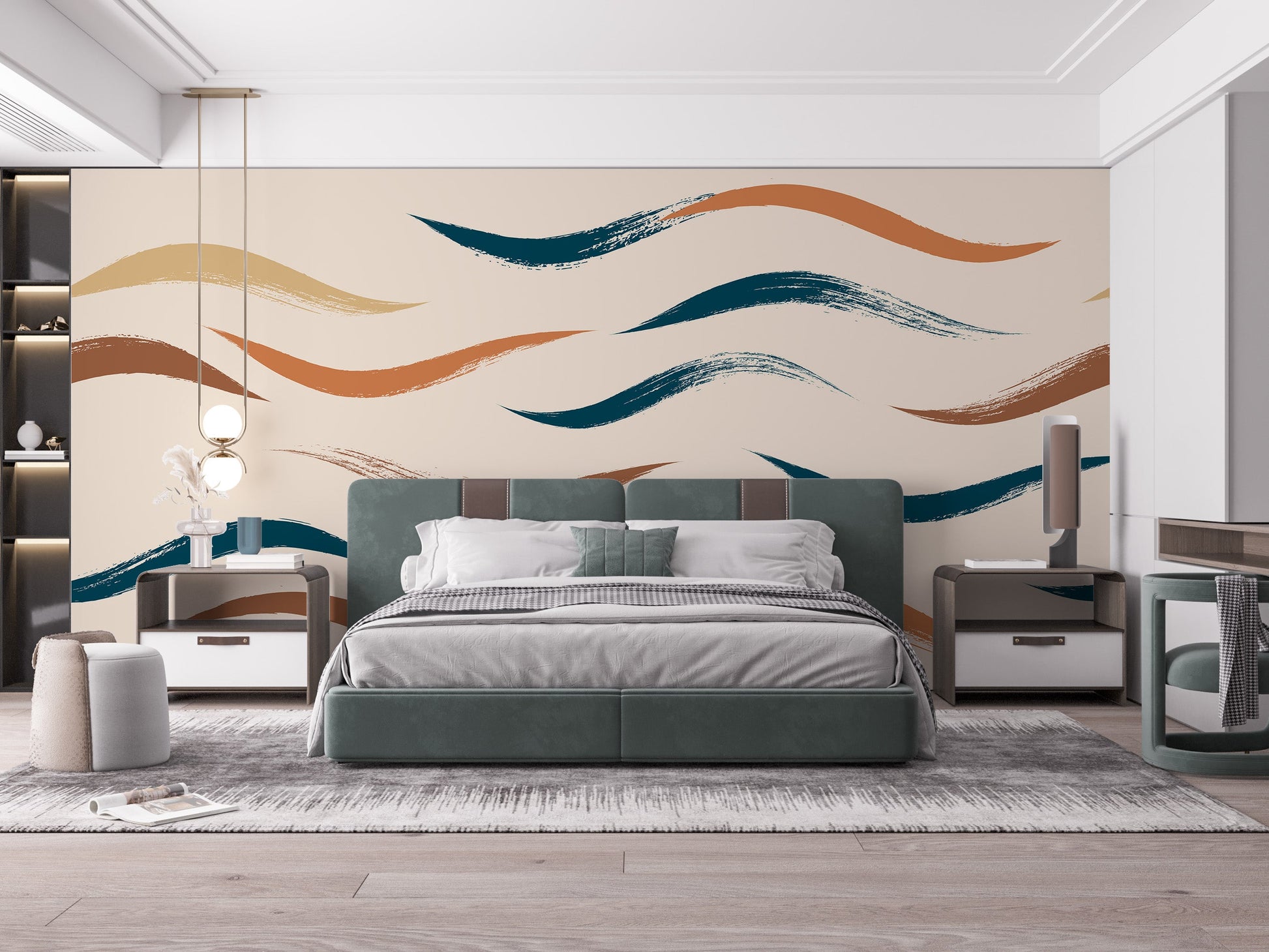 Wavy Pattern Beige Wallpaper Mural - Giffywalls