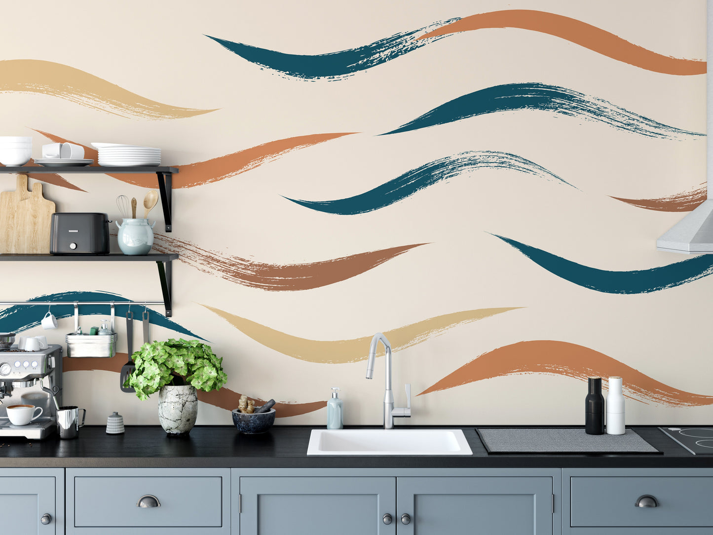 Wavy Pattern Beige Wallpaper Mural - Giffywalls