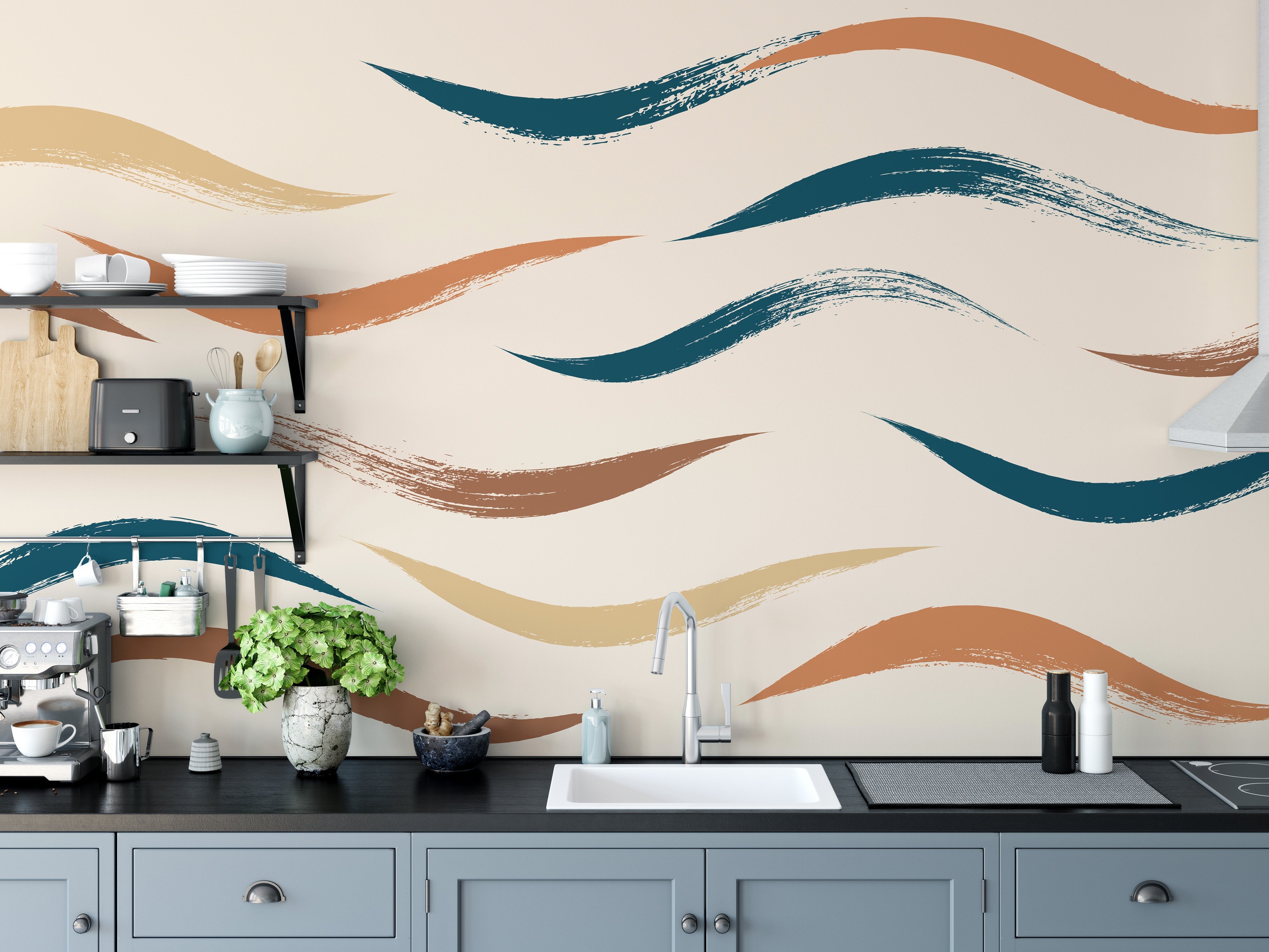 Wavy Pattern Beige Wallpaper Mural - Giffywalls