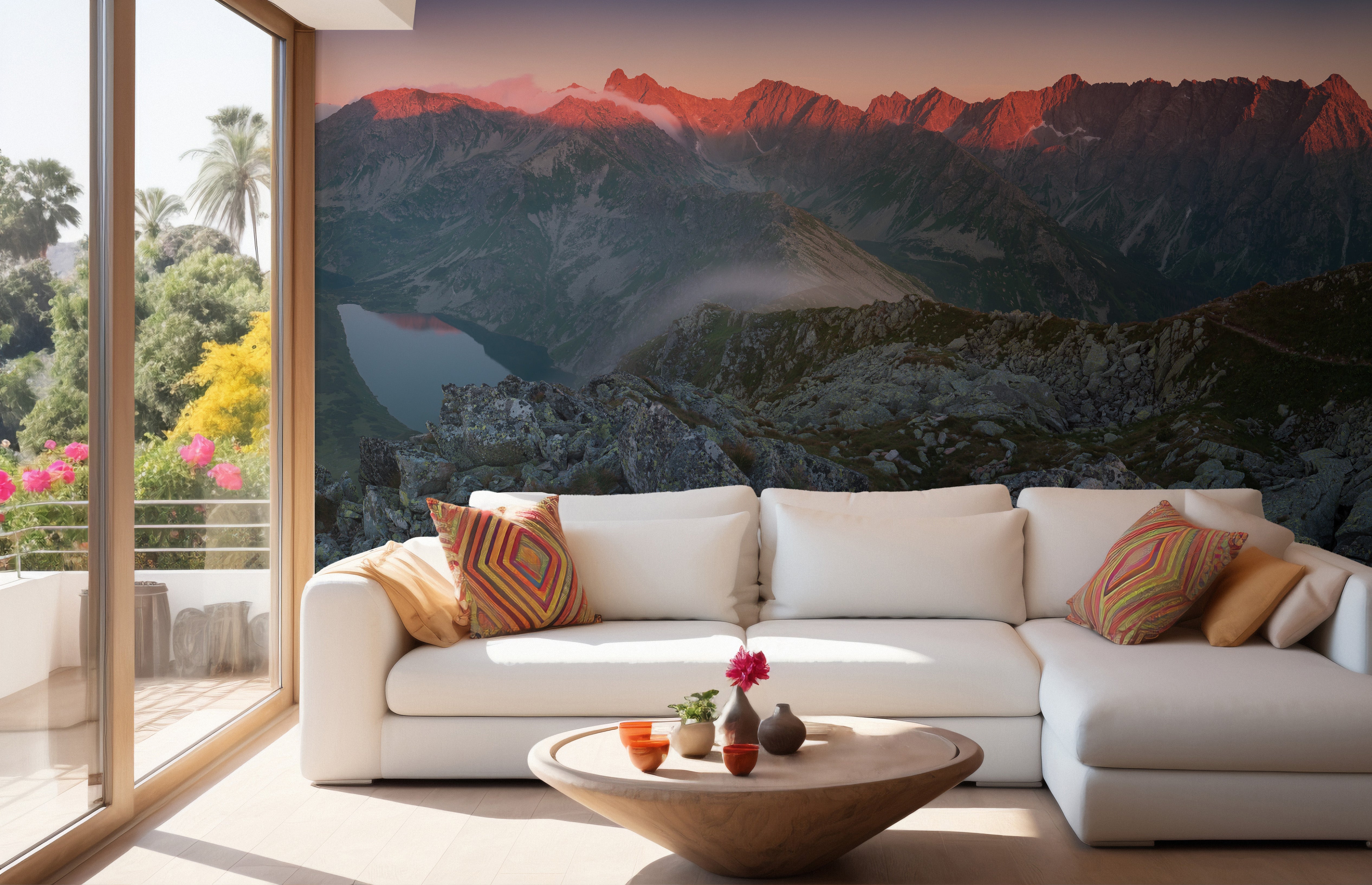 Scenic mountain sunset wallpaper mural for bedrooms