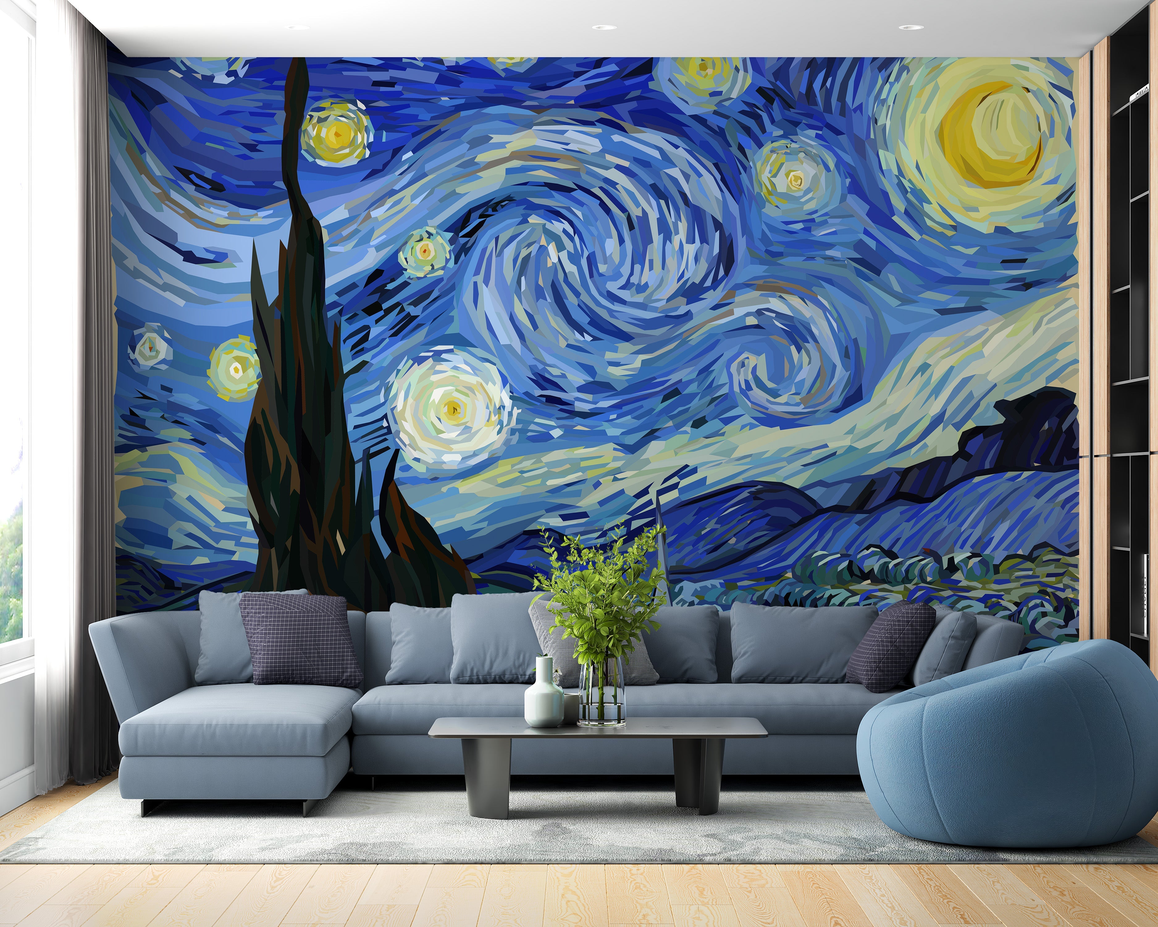 Starry Night Van Gogh Design Wallpaper Mural - Giffywalls