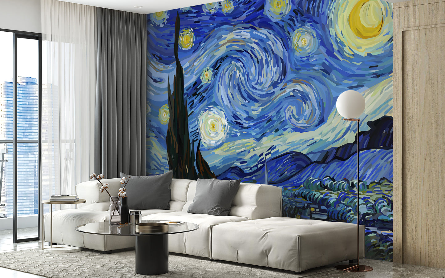 Starry Night Van Gogh Design Wallpaper Mural - Giffywalls