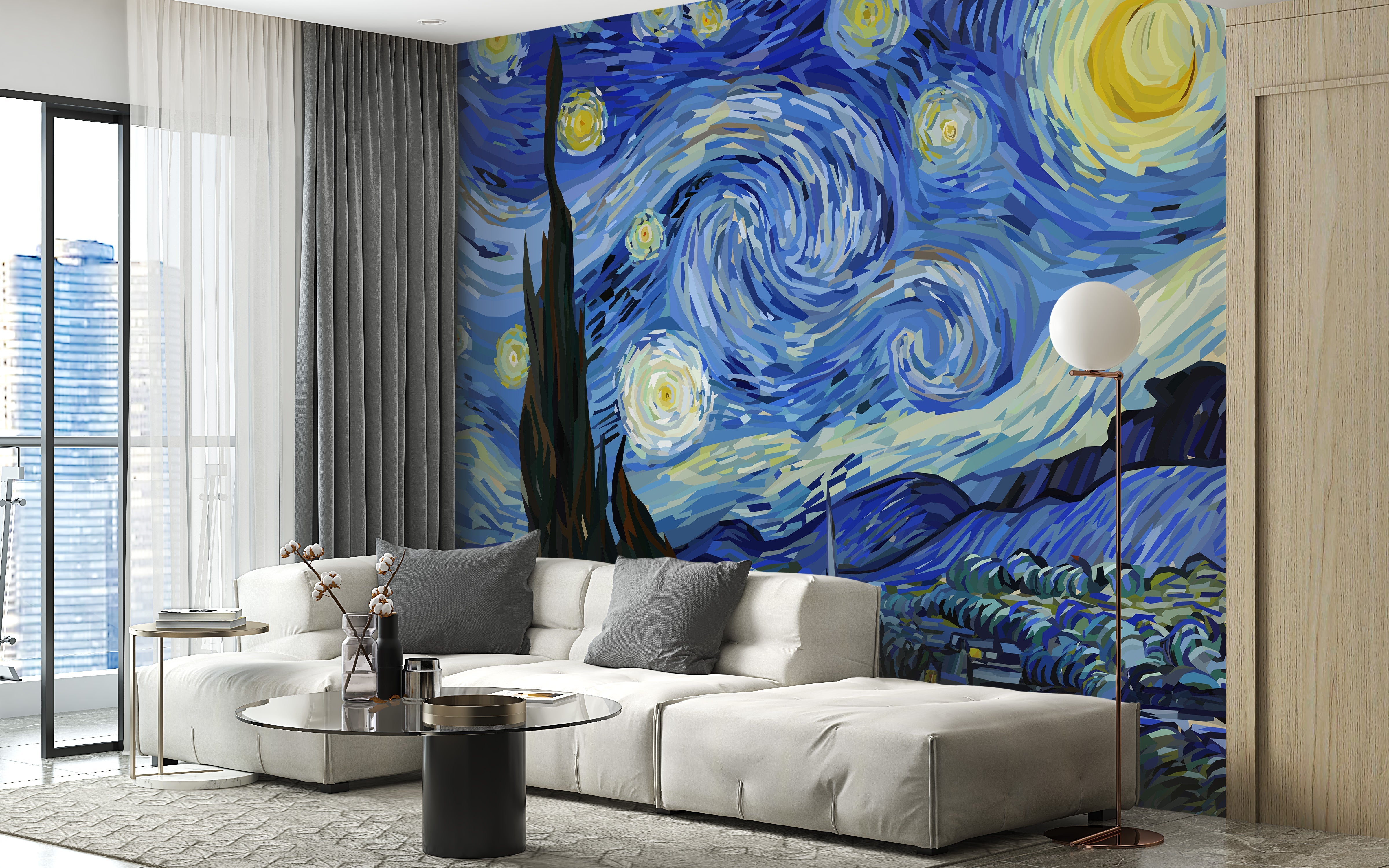 Starry Night Van Gogh Design Wallpaper Mural - Giffywalls