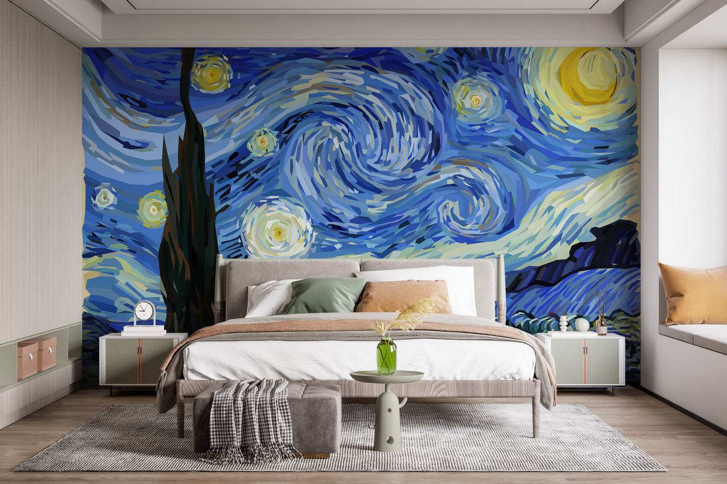 Starry Night Van Gogh Design Wallpaper Mural - Giffywalls