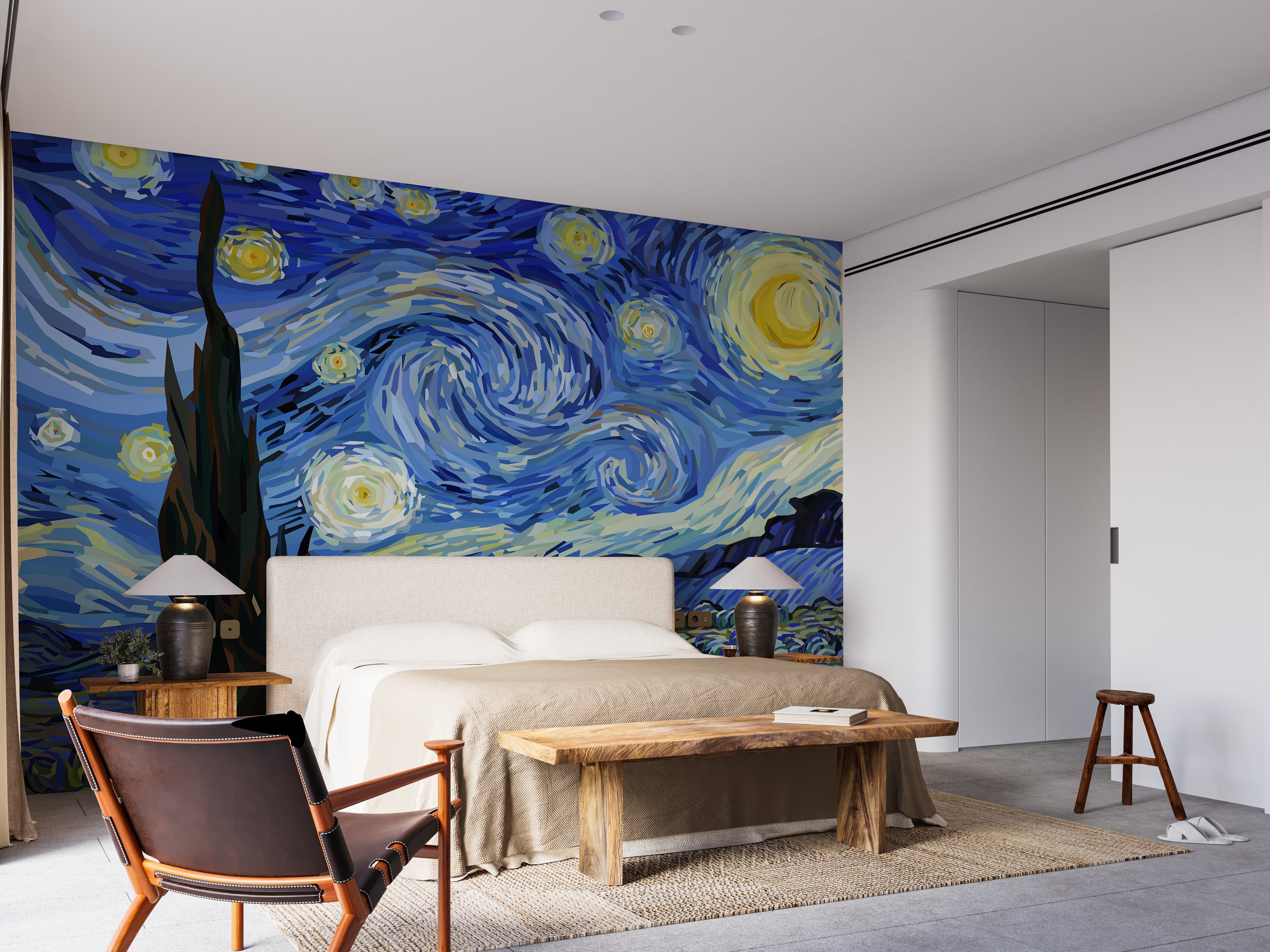 Starry Night Van Gogh Design Wallpaper Mural - Giffywalls