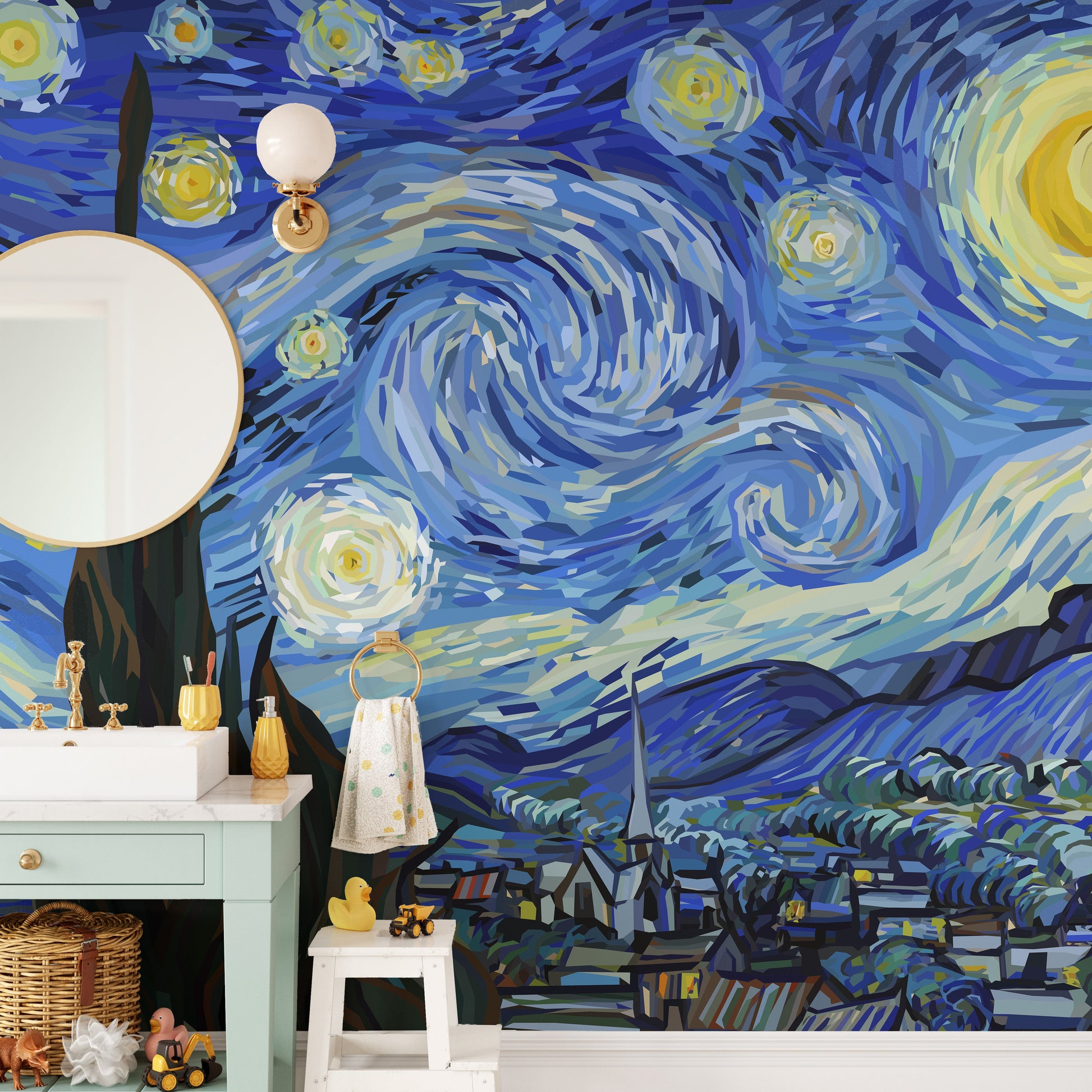 Starry Night Van Gogh Design Wallpaper Mural - Giffywalls