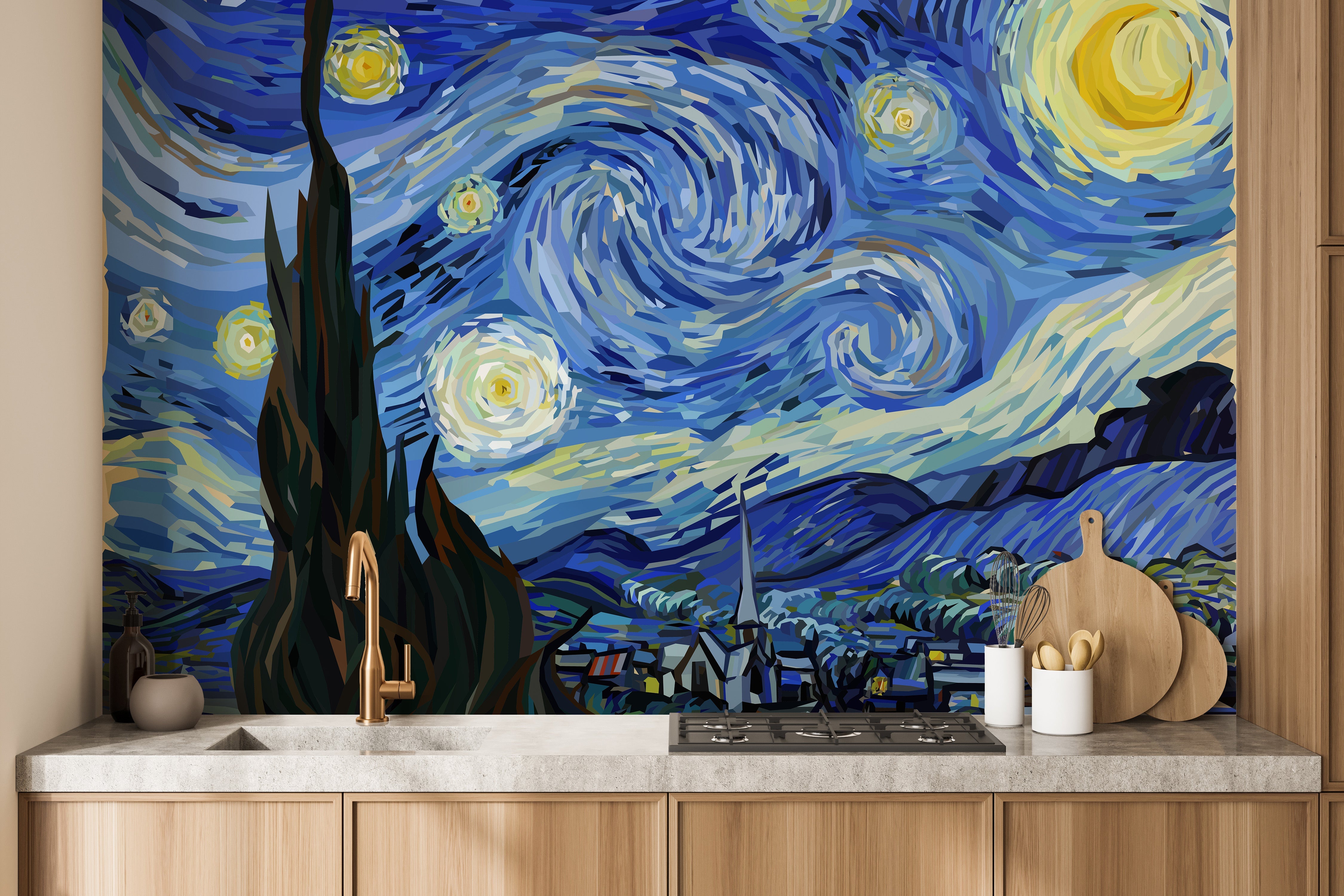 Starry Night Van Gogh Design Wallpaper Mural - Giffywalls