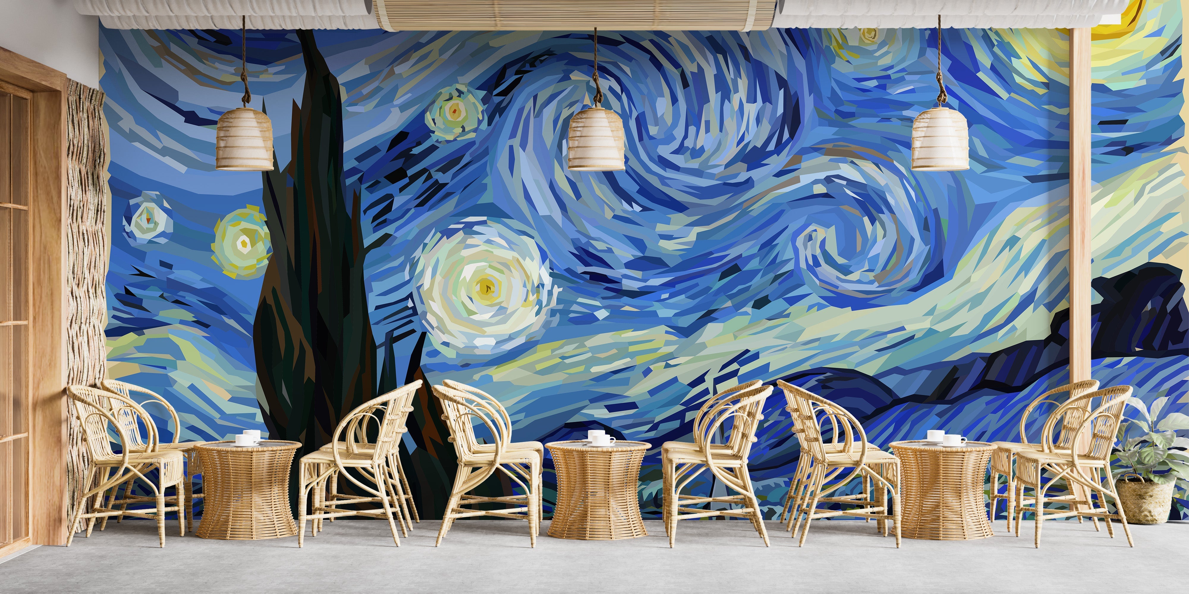 Starry Night Van Gogh Design Wallpaper Mural - Giffywalls