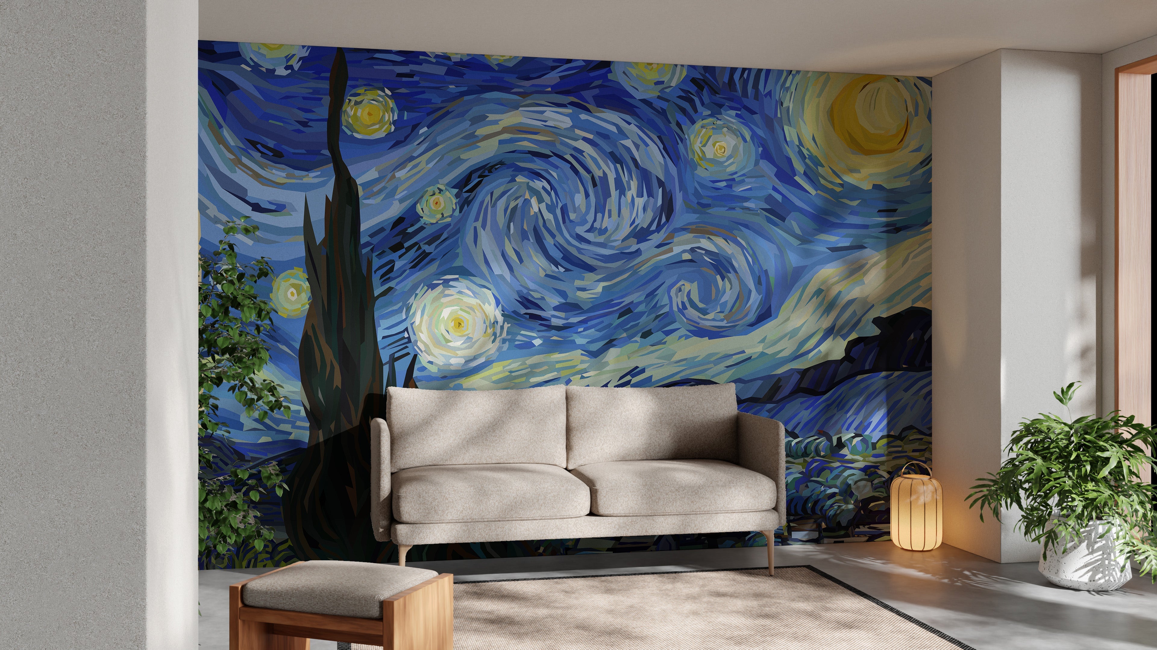 Starry Night Van Gogh Design Wallpaper Mural - Giffywalls