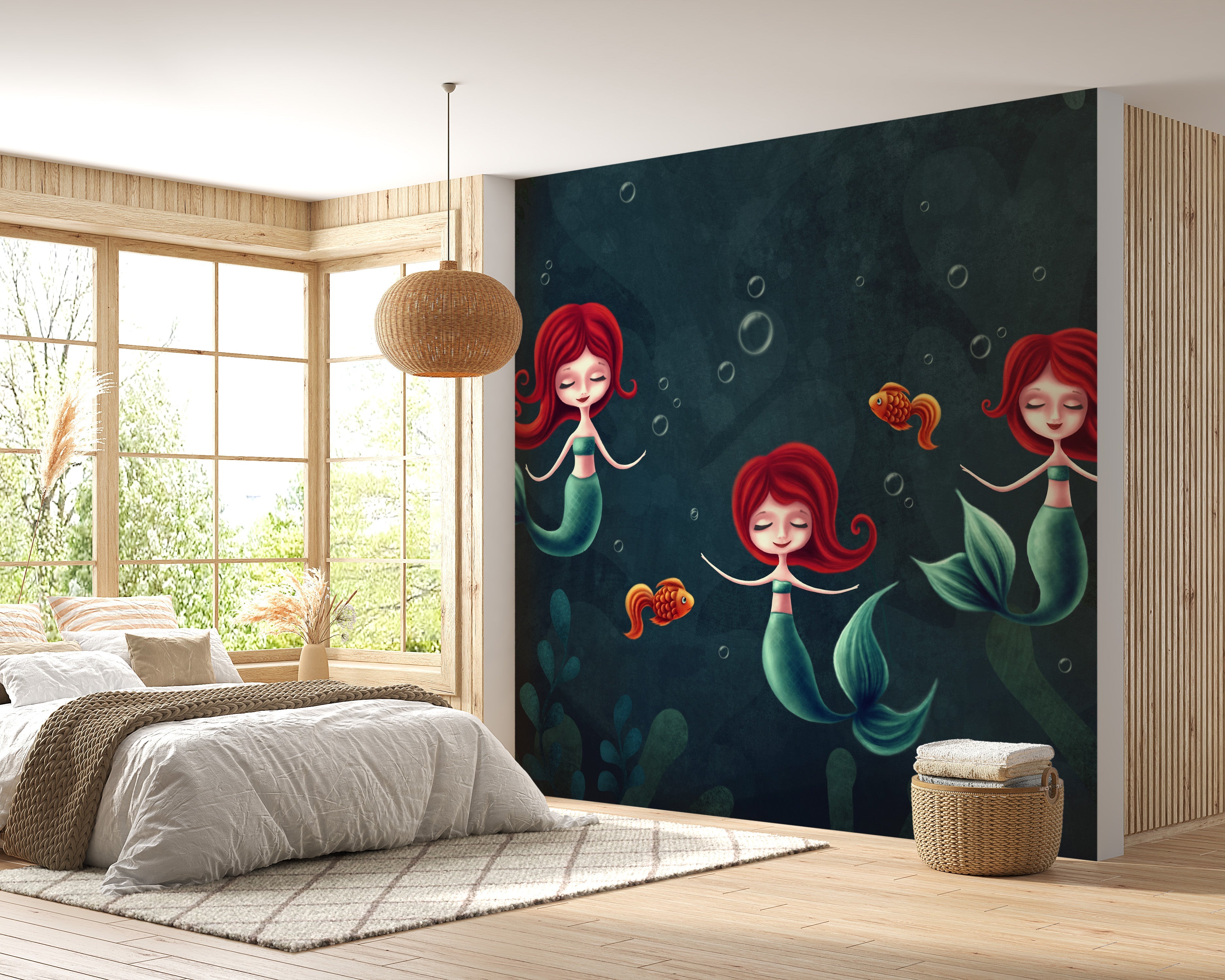 Three underwater mermaids wallpaper mural for walls