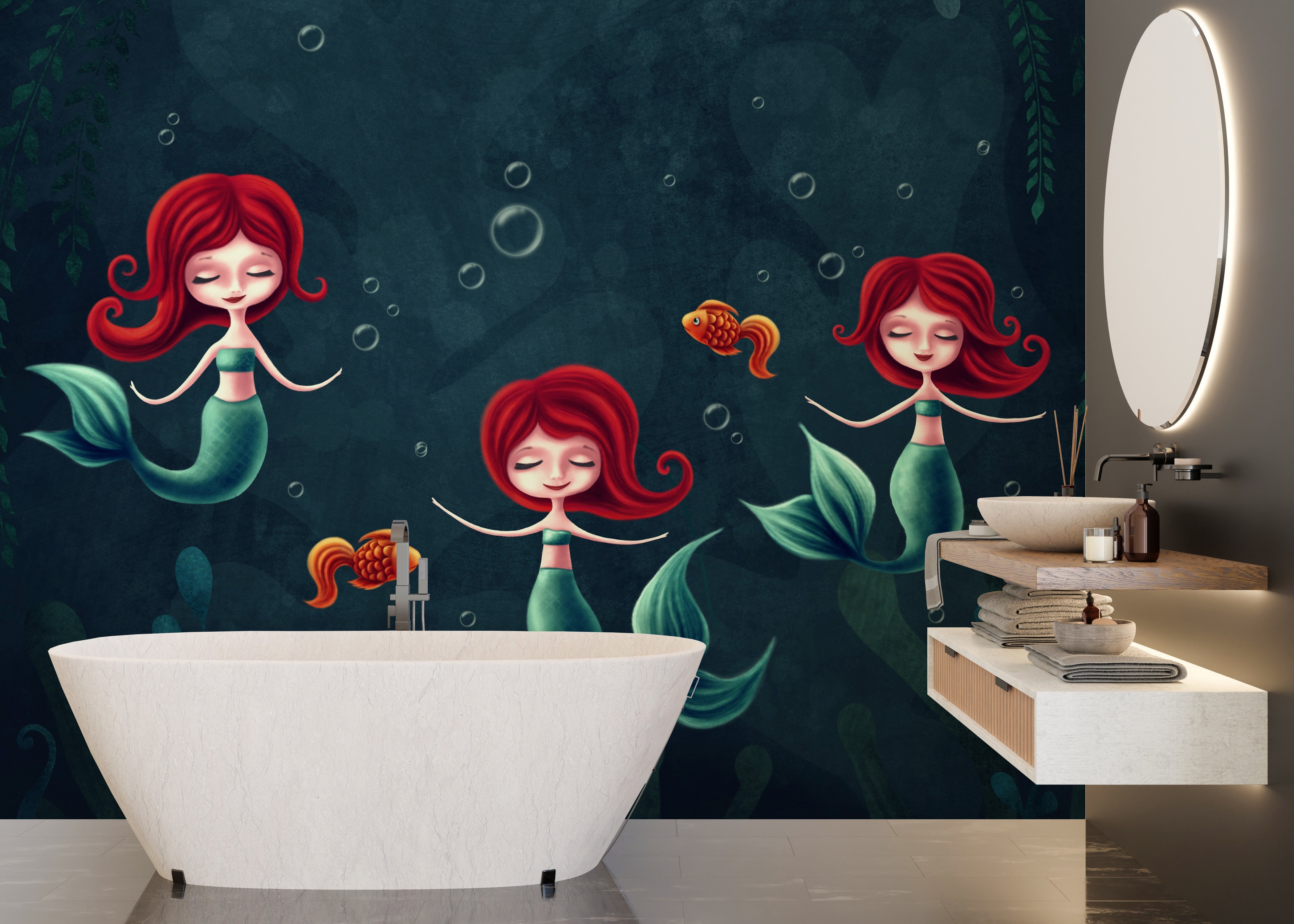 Three Underwater Mermaids Wallpaper Mural - Giffywalls