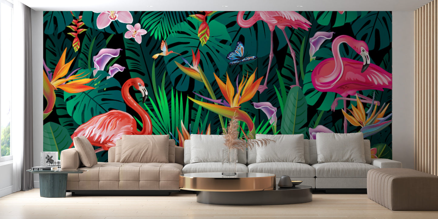 Fancy Flamingos Wallpaper Mural - Giffywalls