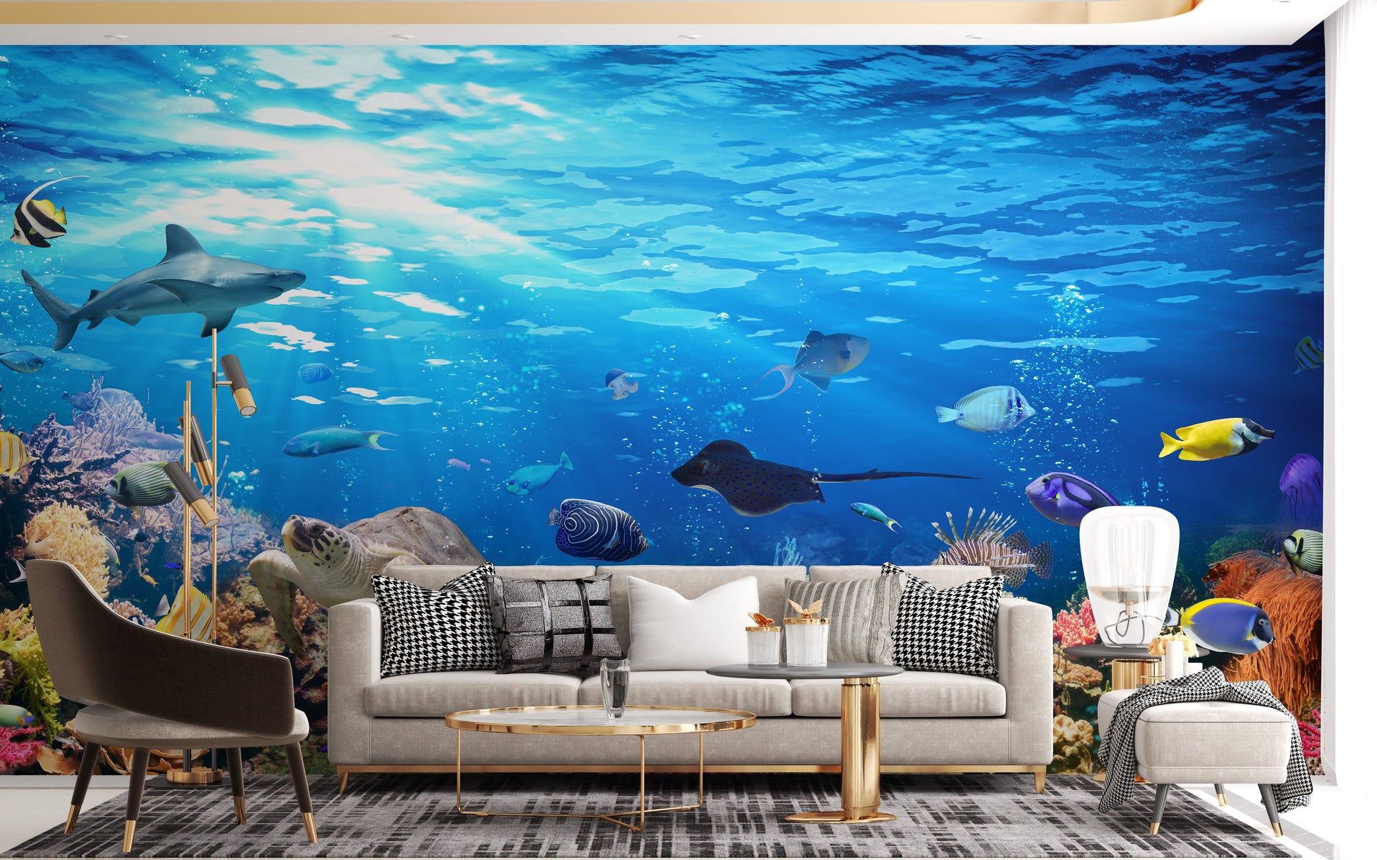 Deep Blue Sea Water with Corel Reef wallpaper Mural - Giffywalls