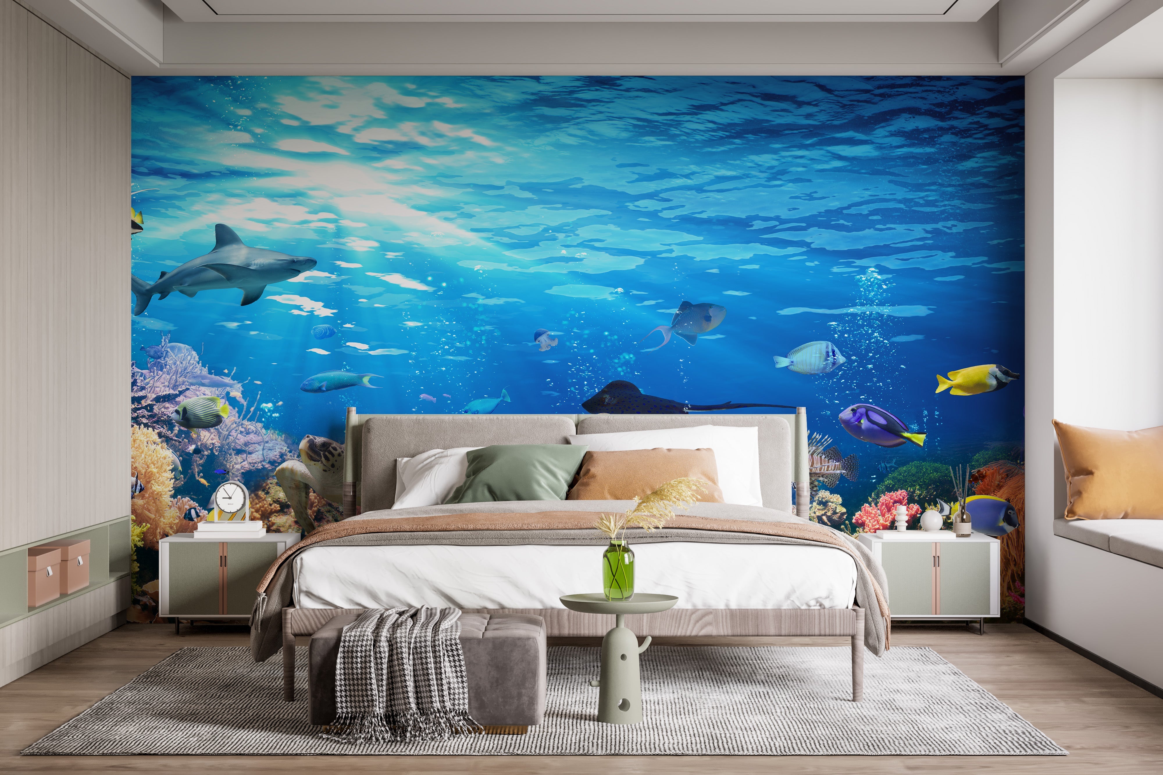 Deep Blue Sea Water with Corel Reef wallpaper Mural - Giffywalls