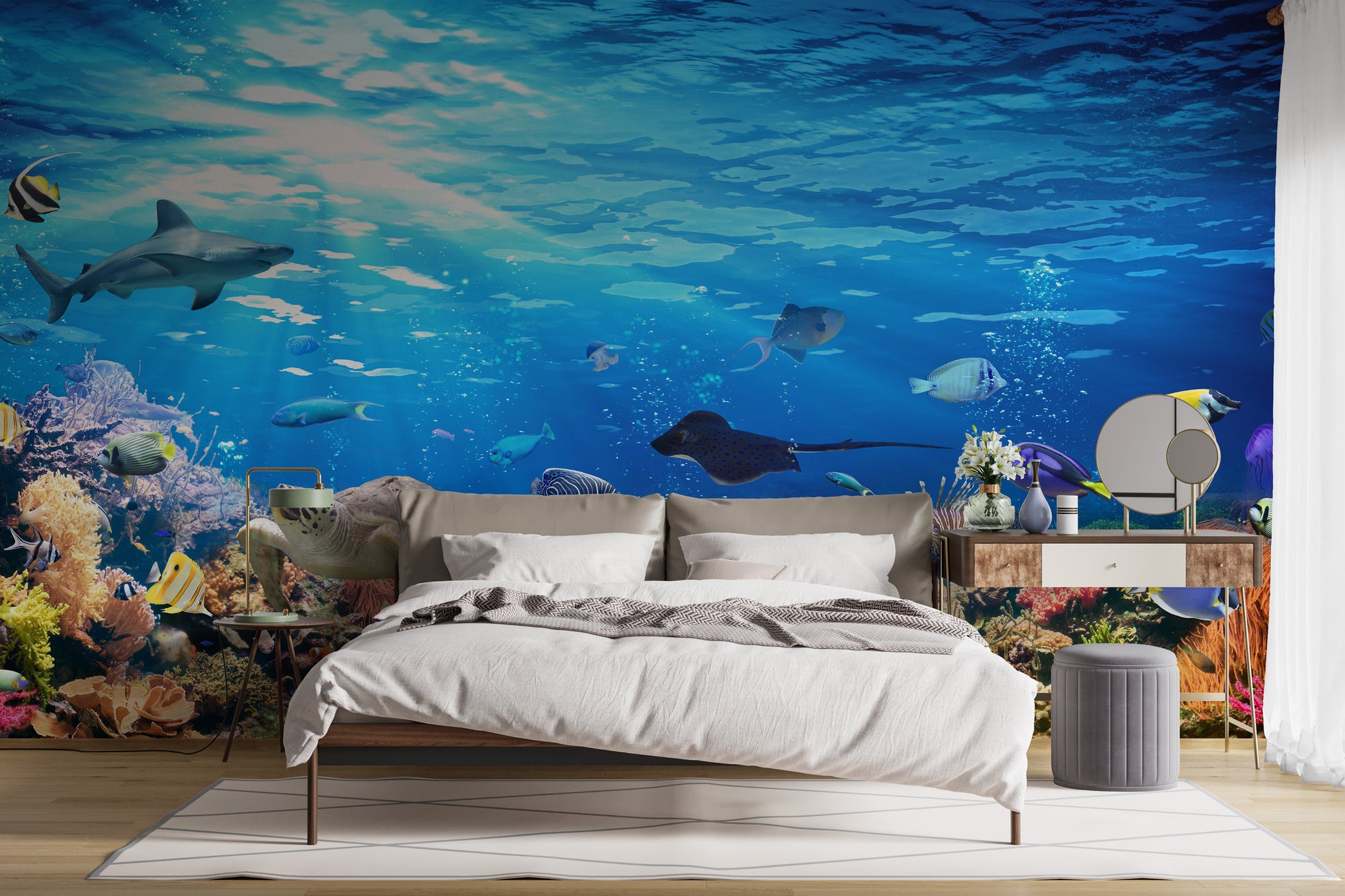 Deep Blue Sea Water with Corel Reef wallpaper Mural - Giffywalls