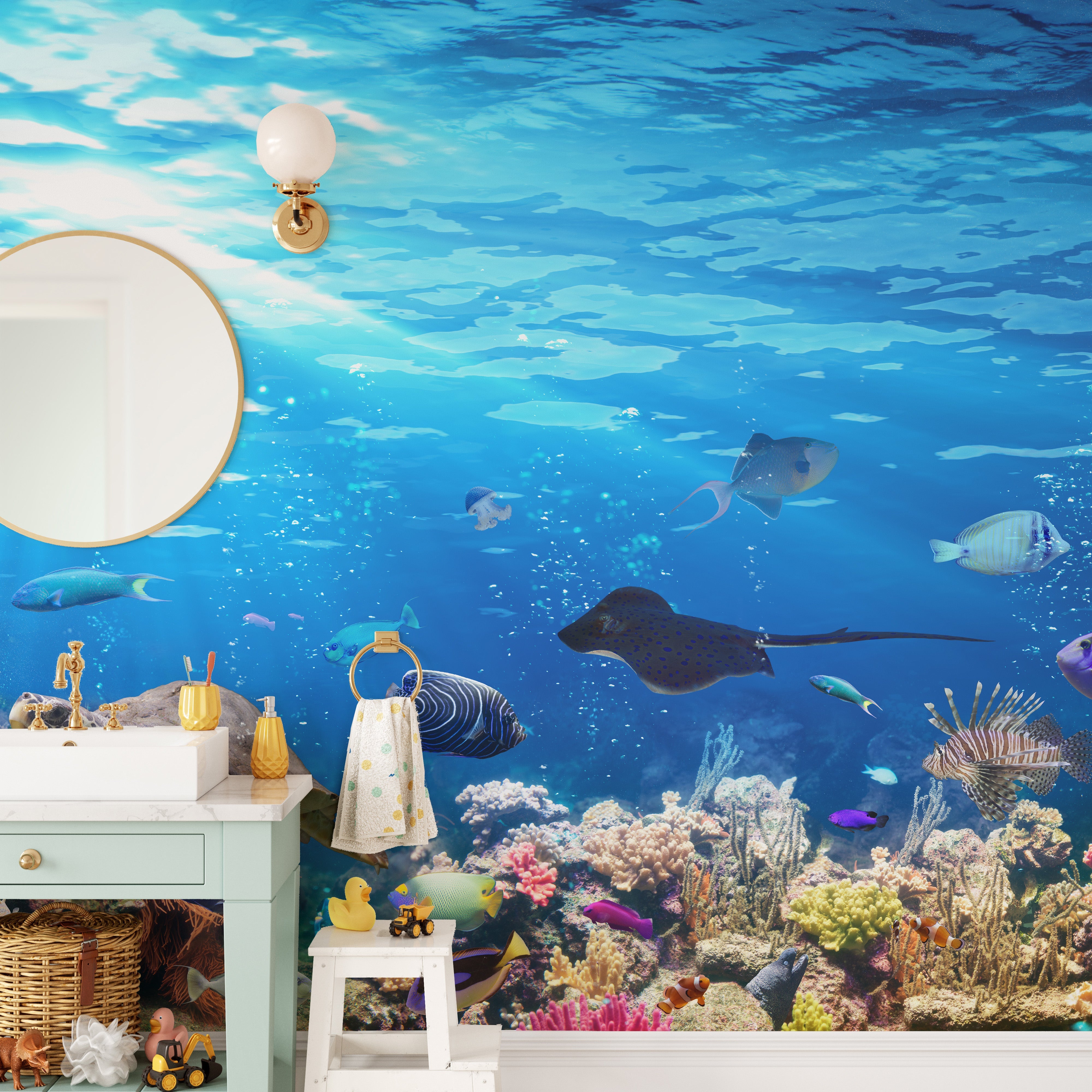 Deep Blue Sea Water with Corel Reef wallpaper Mural - Giffywalls