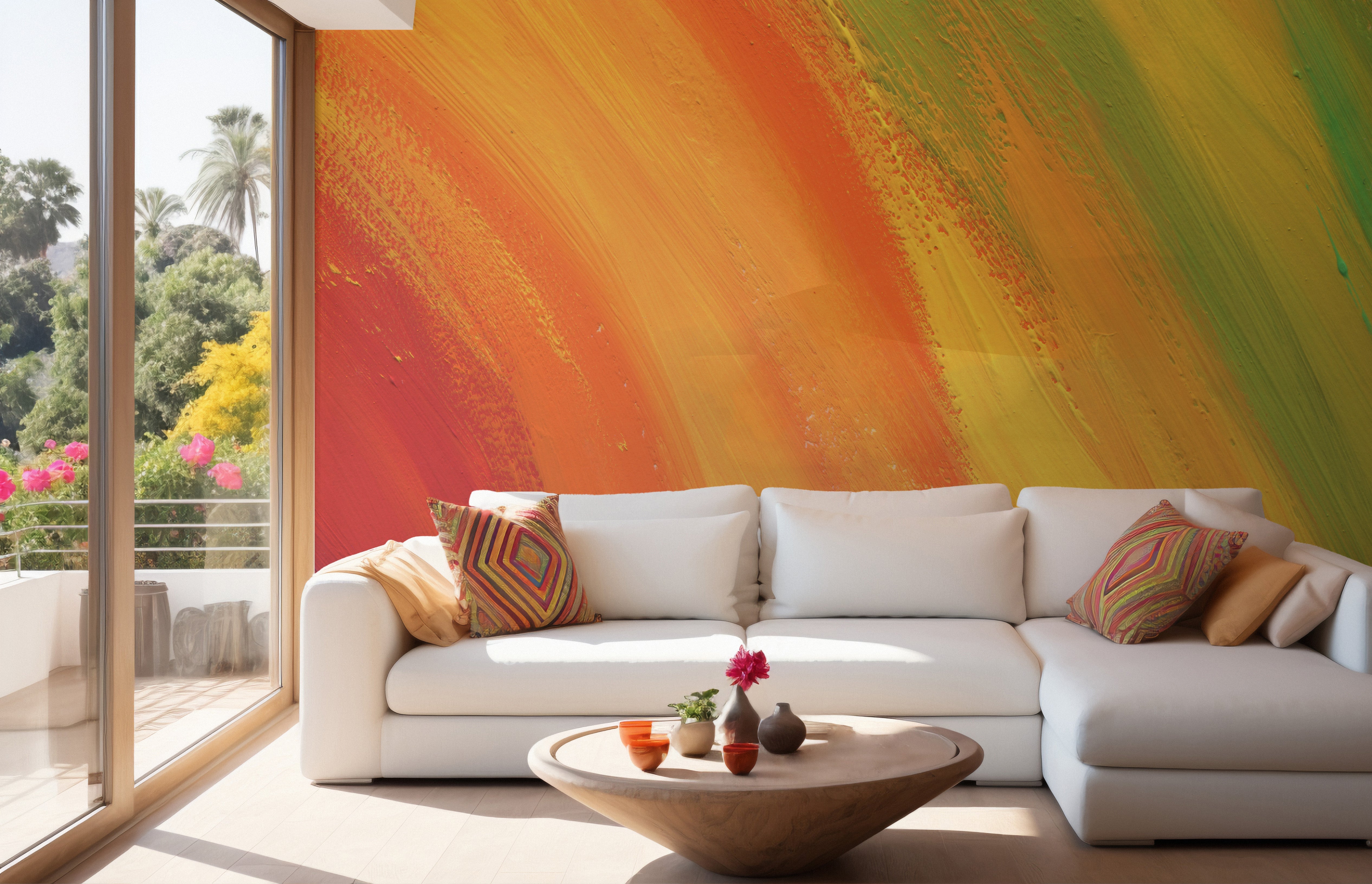 Vibrant colourful rainbow mural for rooms