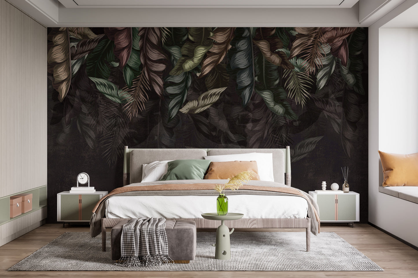 Dark Hanging Tropical Leaves Wallpaper Mural