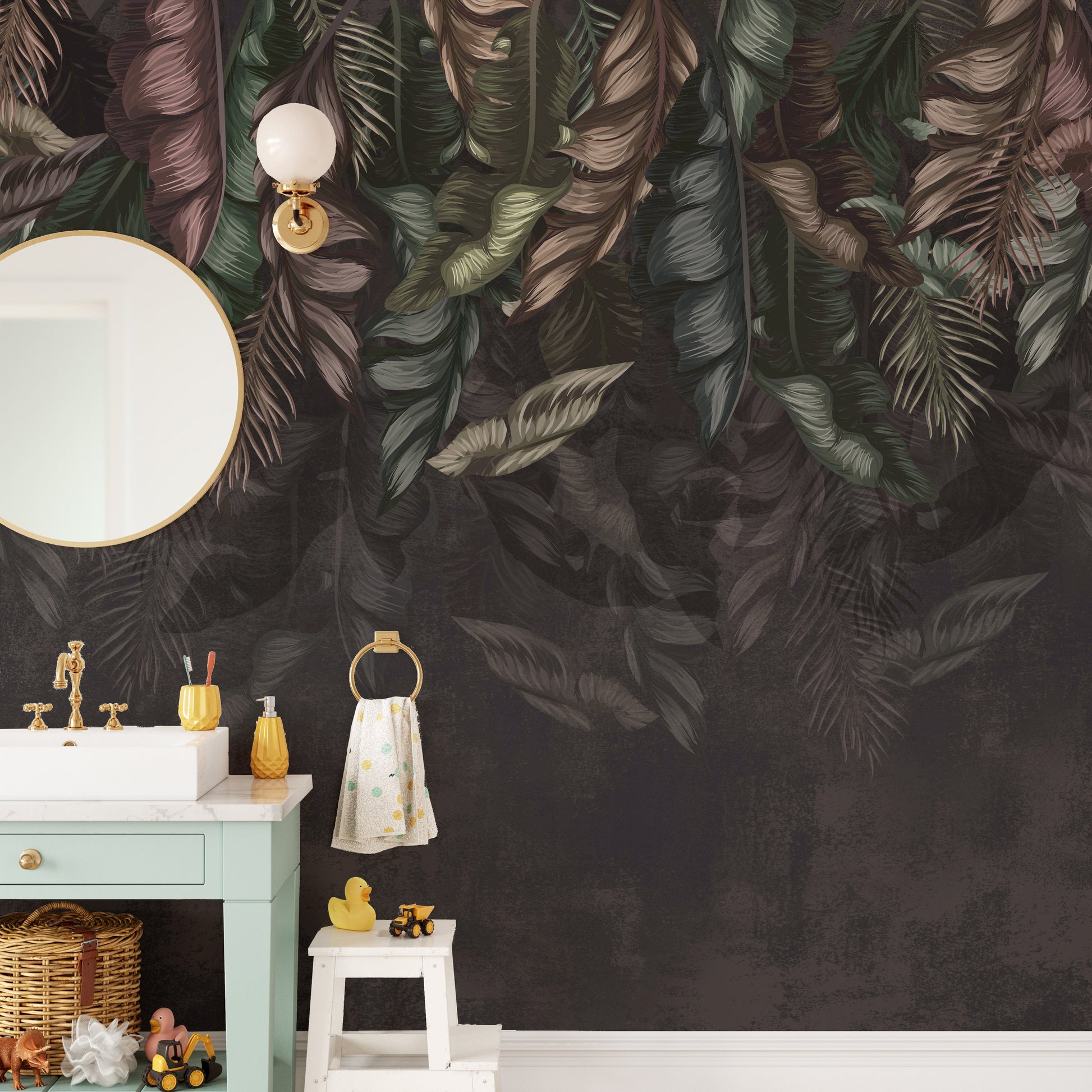 Dark Hanging Tropical Leaves Wallpaper Mural - Giffywalls