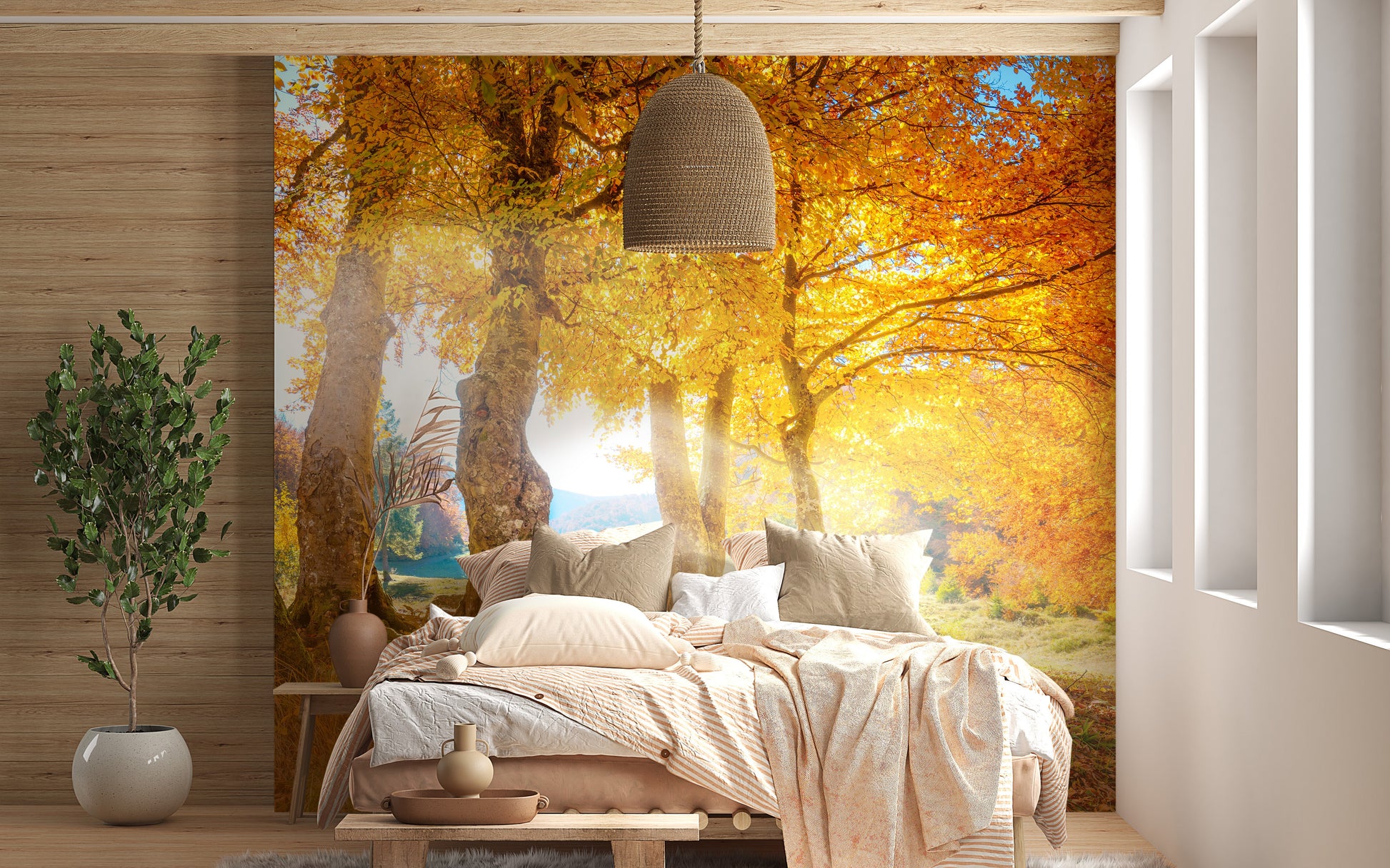 Yellow Autumn Leaves Forest Wallpaper Mural - Giffywalls