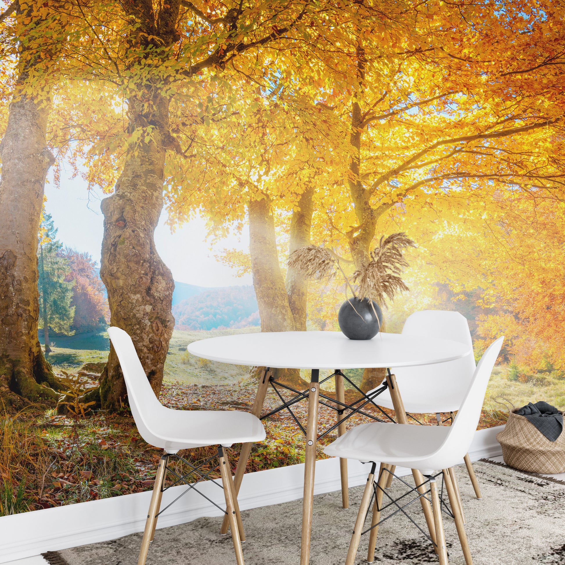 Yellow Autumn Leaves Forest Wallpaper Mural - Giffywalls