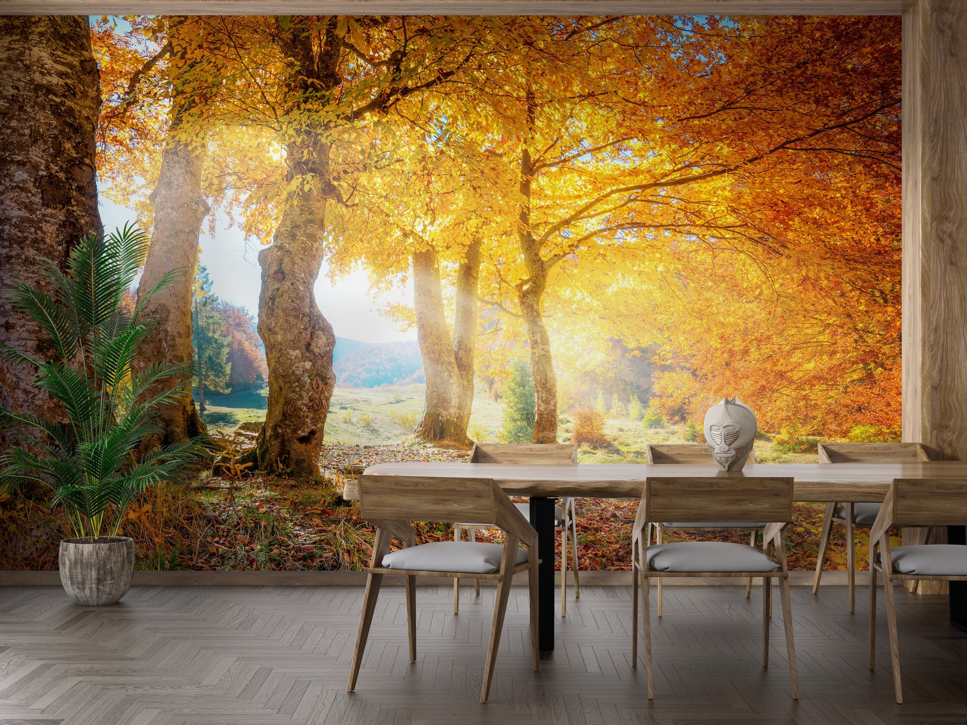 Yellow Autumn Leaves Forest Wallpaper Mural - Giffywalls