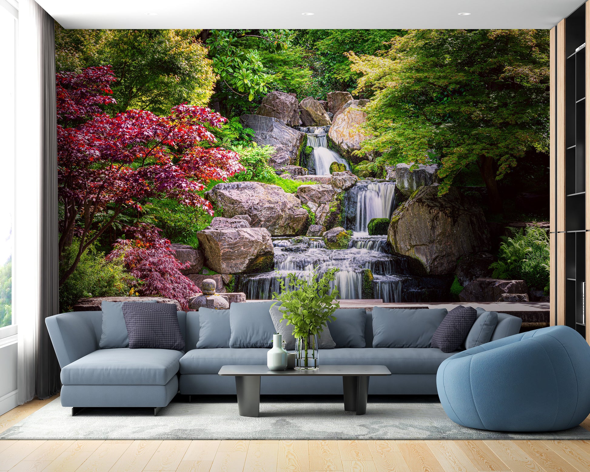 Garden Waterfall Nature Wallpaper Mural - Giffywalls