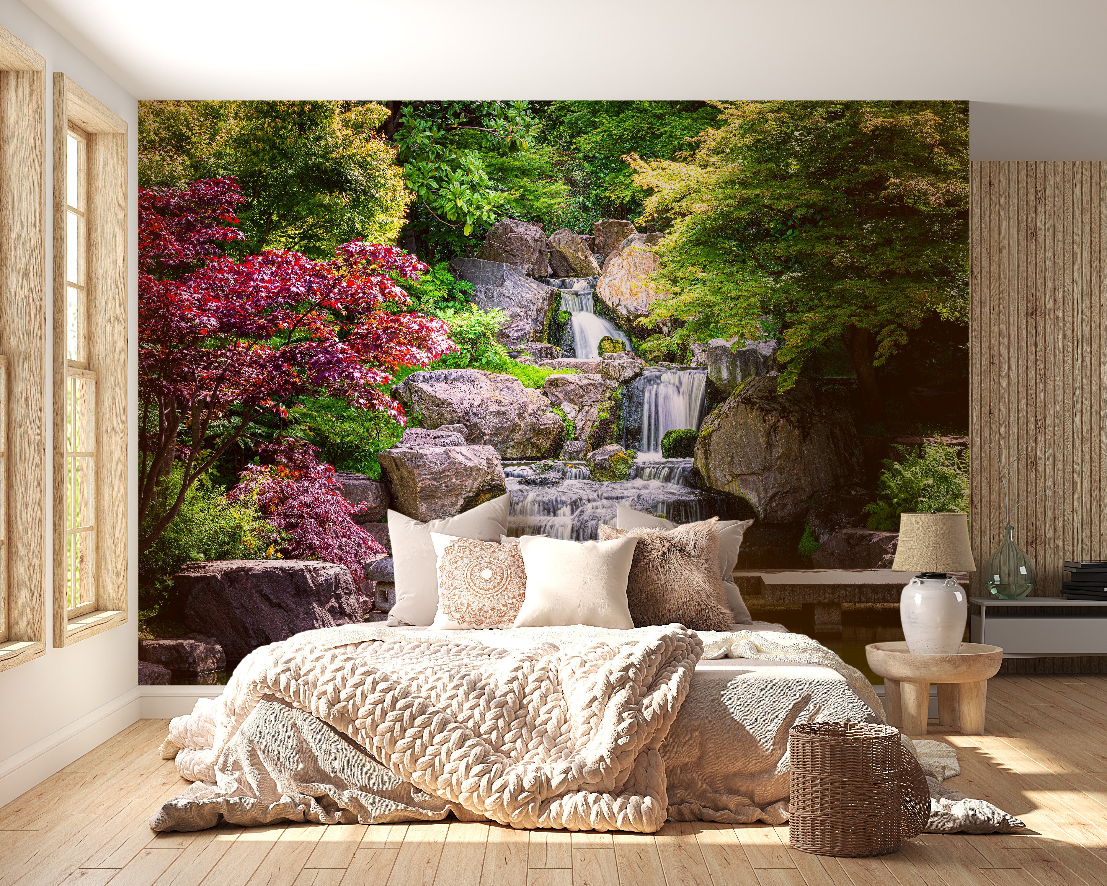 Garden Waterfall Nature Wallpaper Mural - Giffywalls