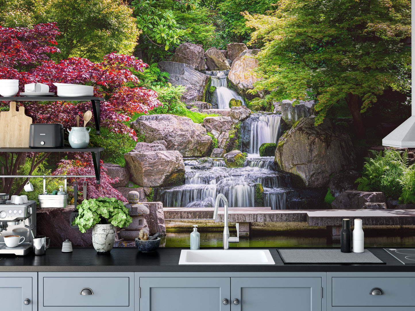 Garden Waterfall Nature Wallpaper Mural - Giffywalls