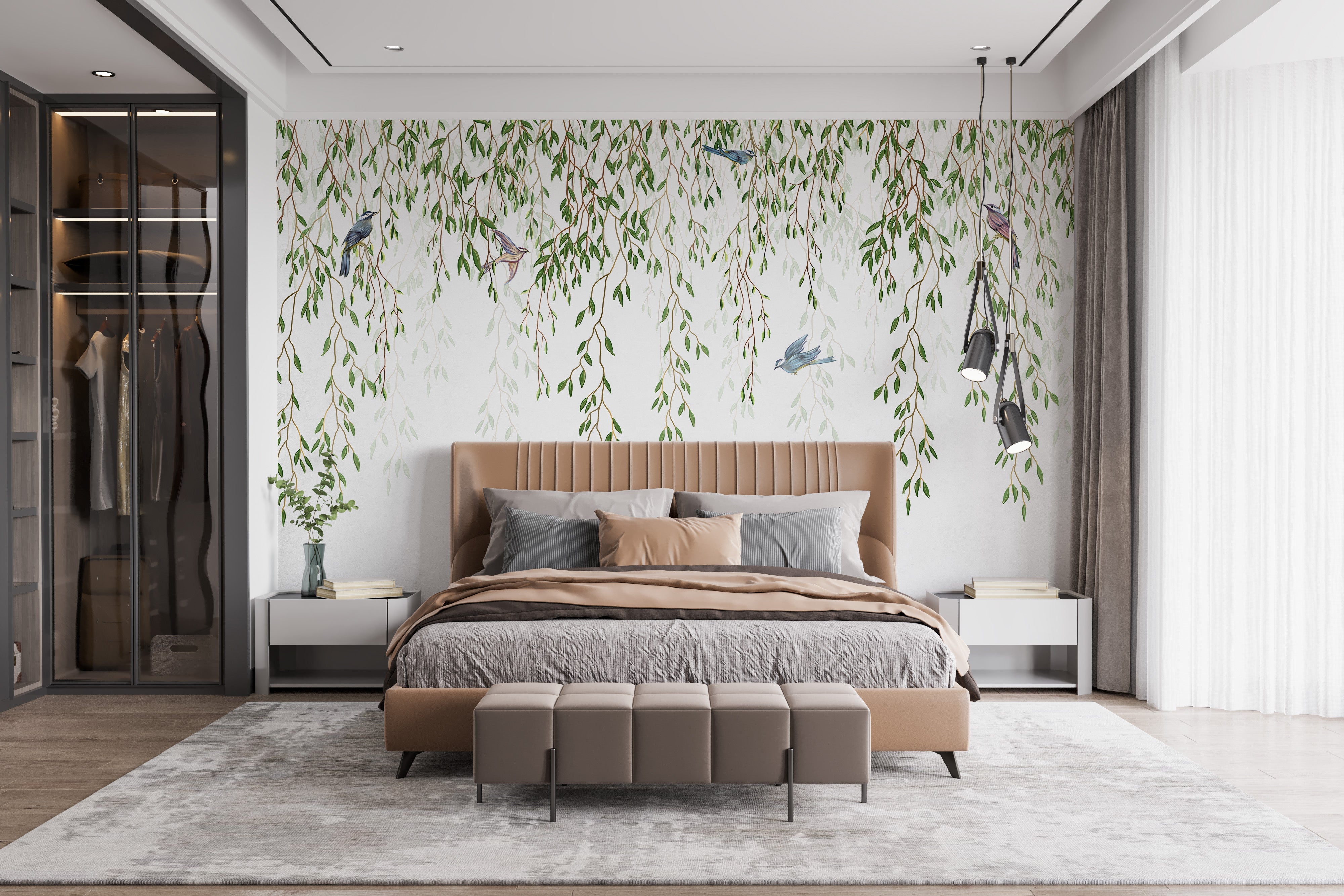 Willow Branches & Birds Wallpaper Mural - Giffywalls