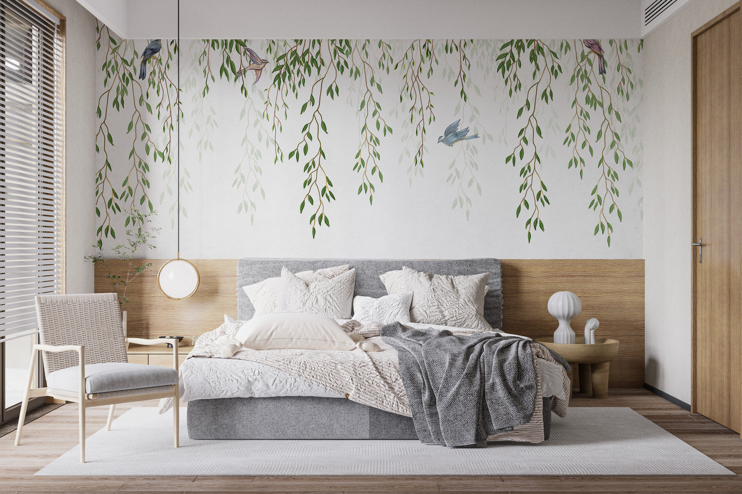 Willow Branches & Birds Wallpaper Mural - Giffywalls