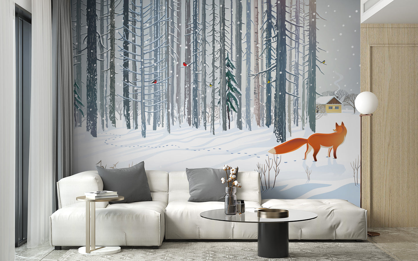 Winter Forest Fox Wallpaper Mural - Giffywalls