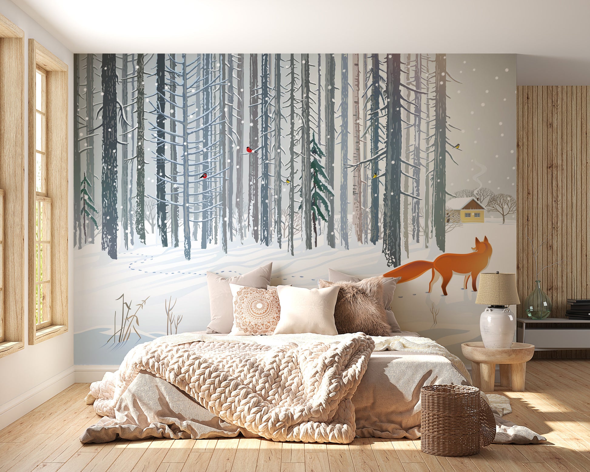 Winter Forest Fox Wallpaper Mural - Giffywalls