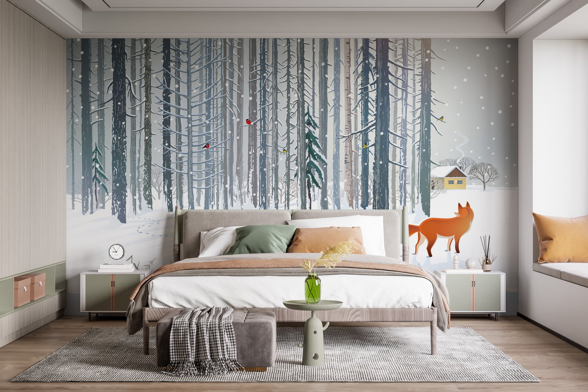 Winter Forest Fox Wallpaper Mural - Giffywalls