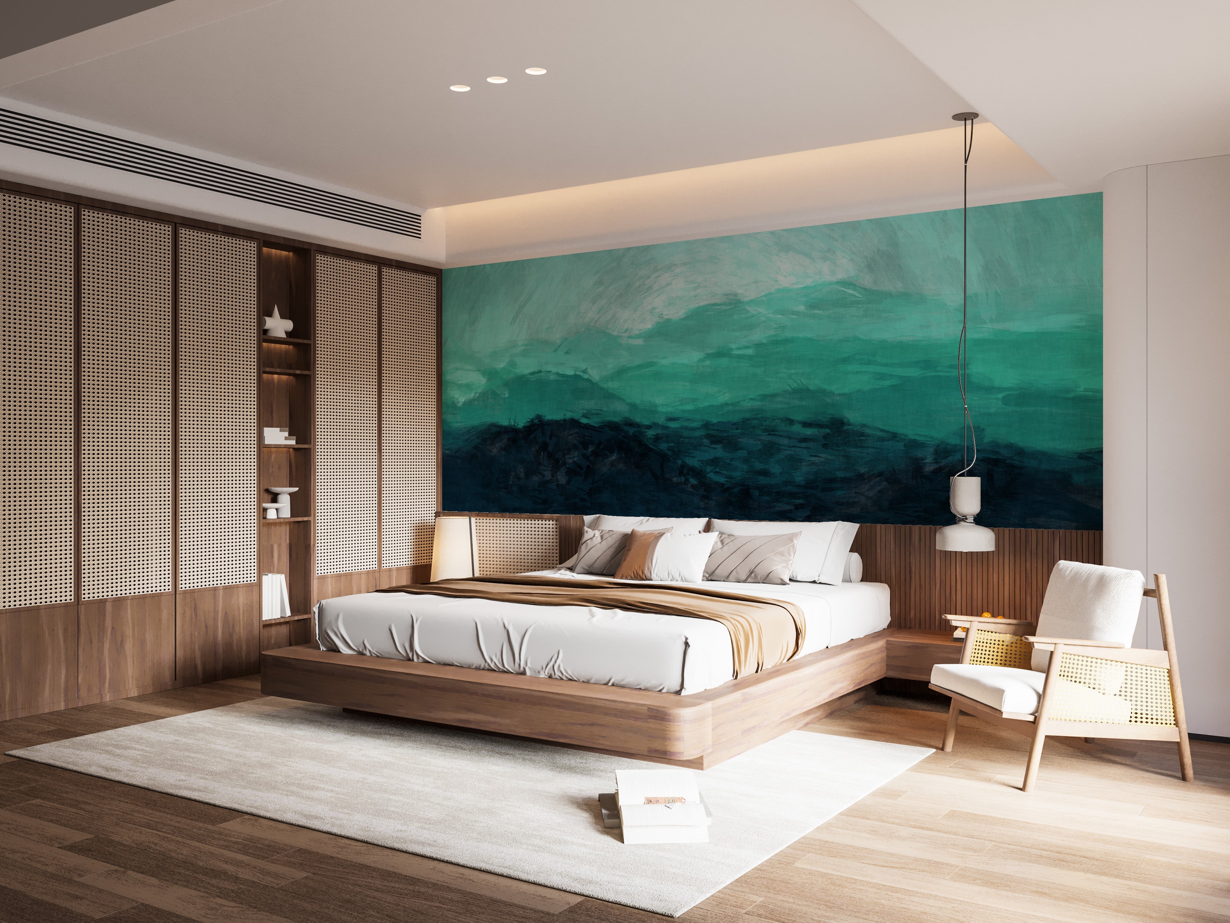 Sea Green Watercolor Mountain Ranges Wallpaper Murals - Giffywalls