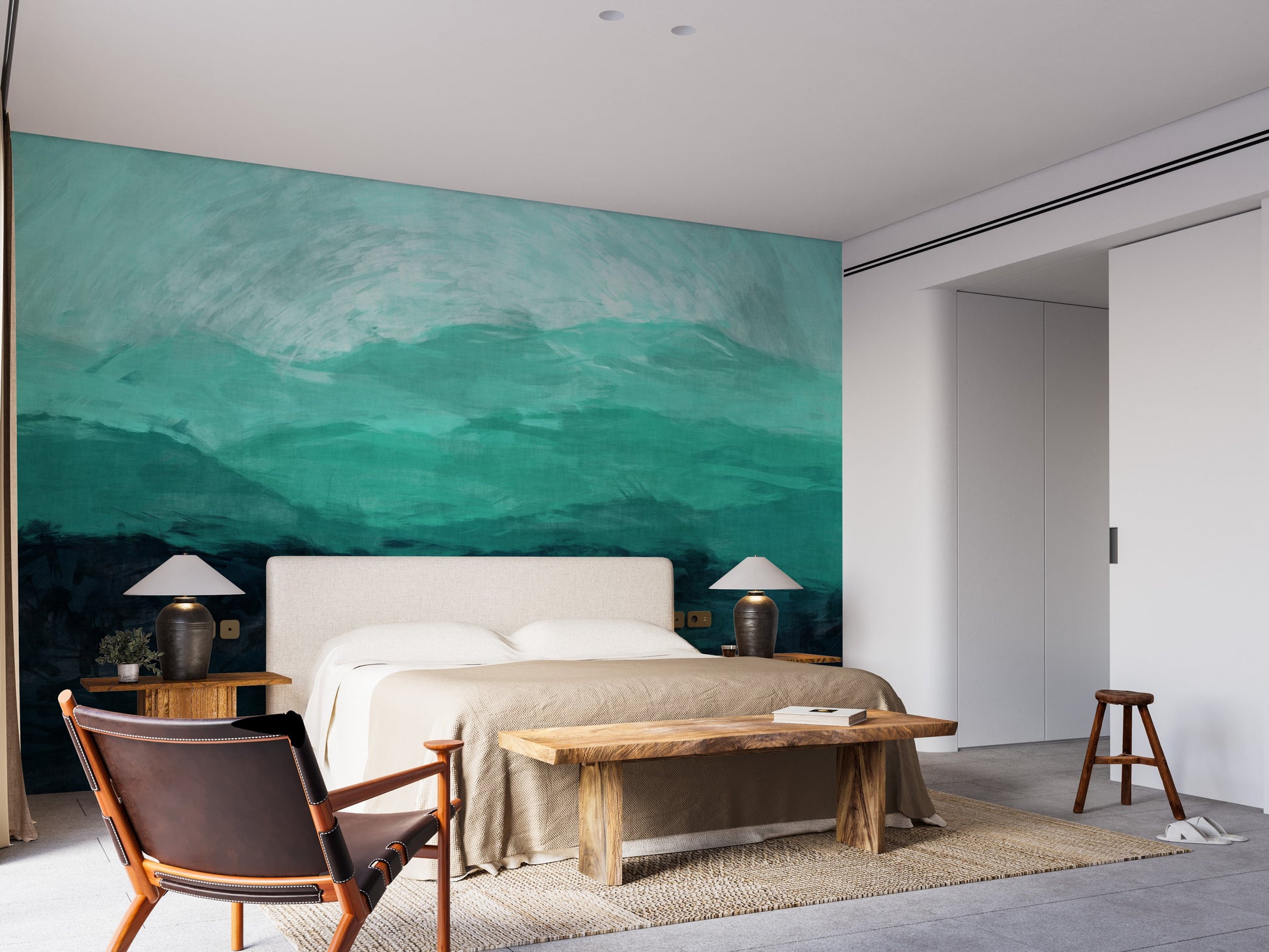 Sea Green Watercolor Mountain Ranges Wallpaper Murals - Giffywalls