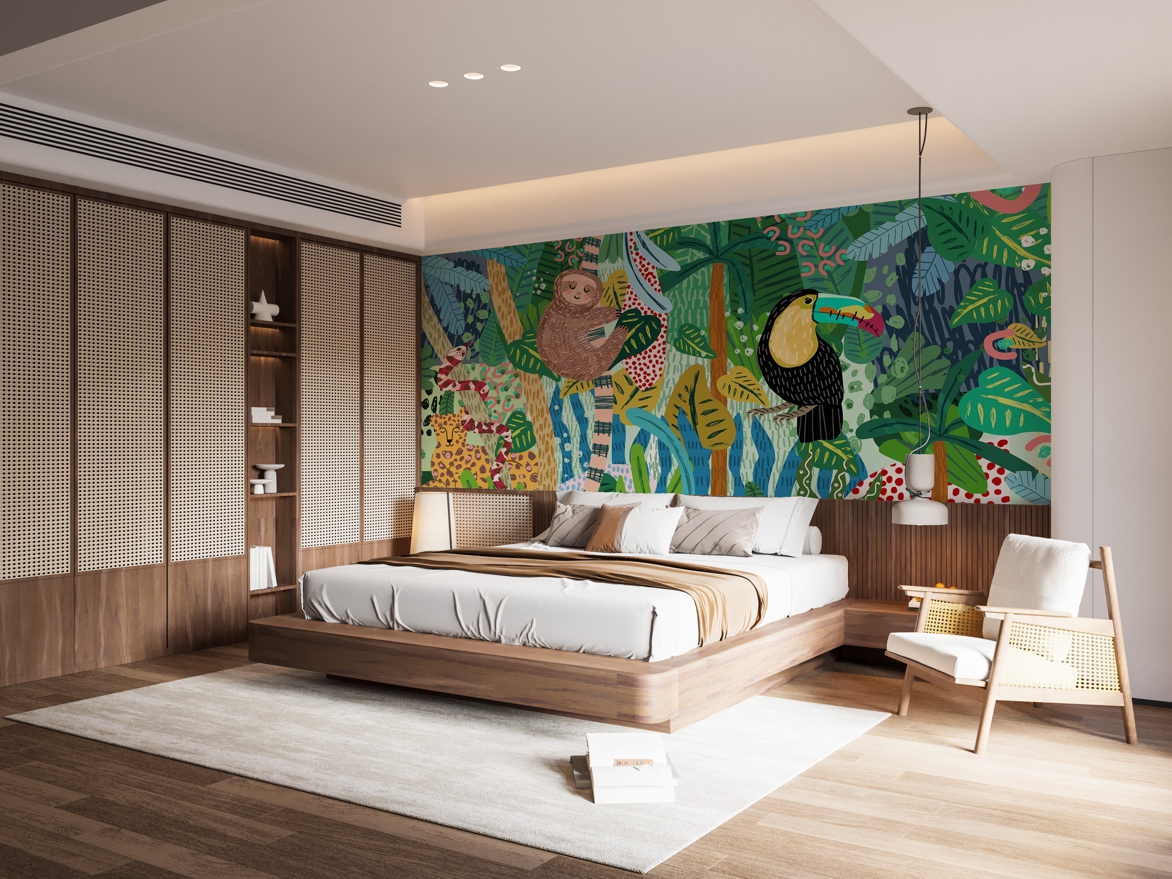 Monkey & Toucan with Leopard Abstract design Wallpaper Murals - Giffywalls