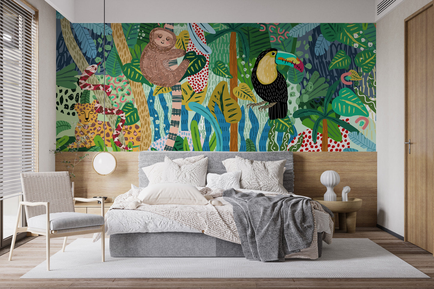 Monkey & Toucan with Leopard Abstract design Wallpaper Murals - Giffywalls