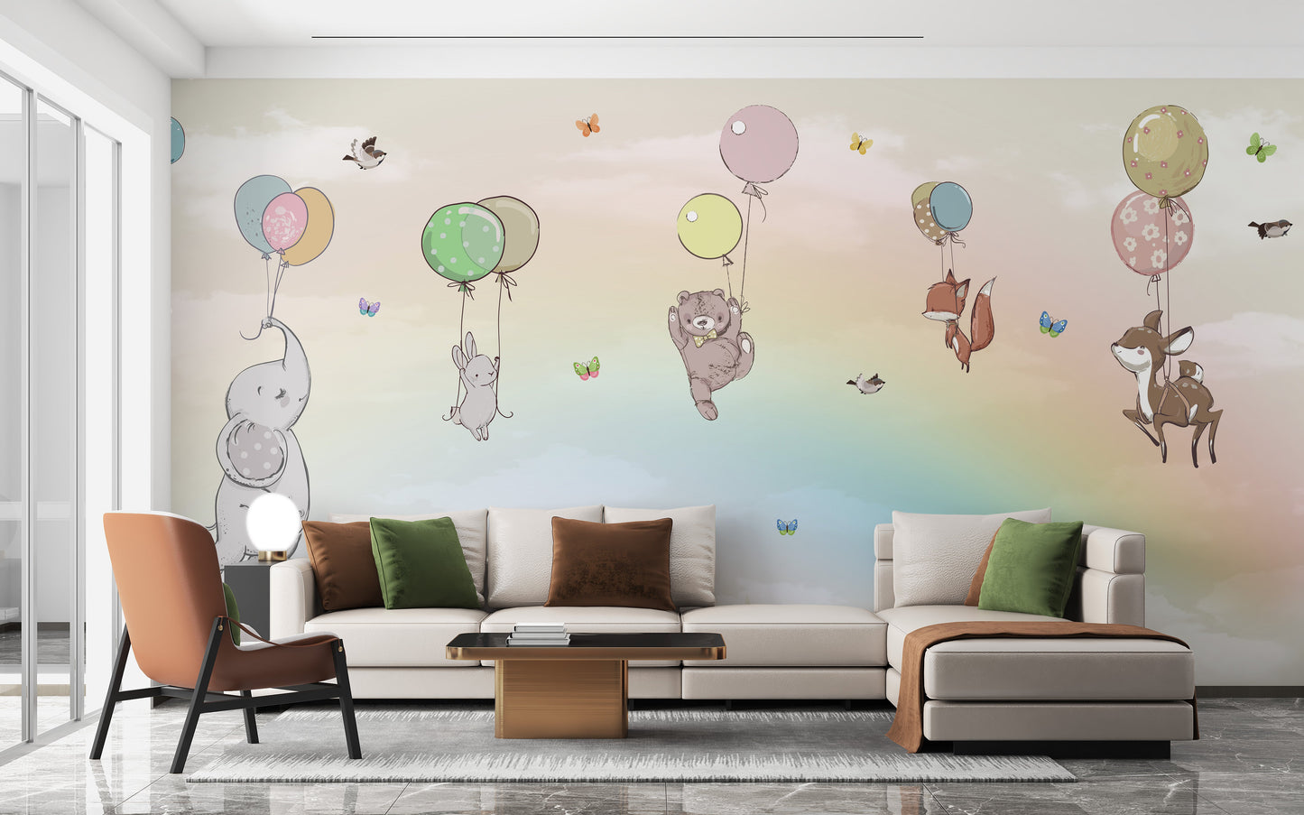 Flying Animals With Balloons Kids Room Wallpaper Mural - Giffywalls