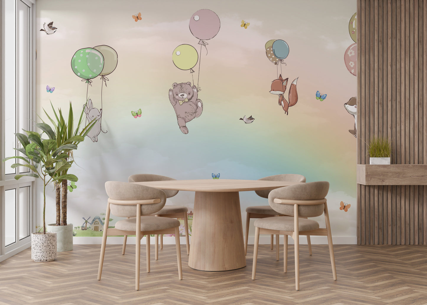 Flying Animals With Balloons Kids Room Wallpaper Mural - Giffywalls