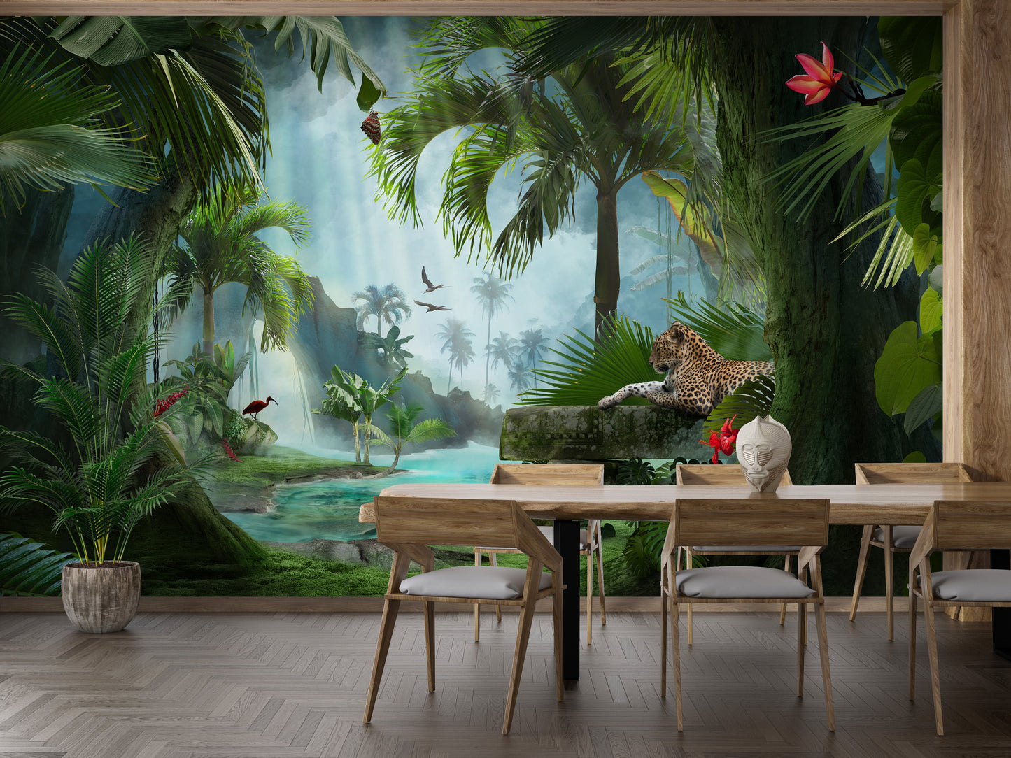 Forest Lagoon with a panther wallpaper mural - Giffywalls